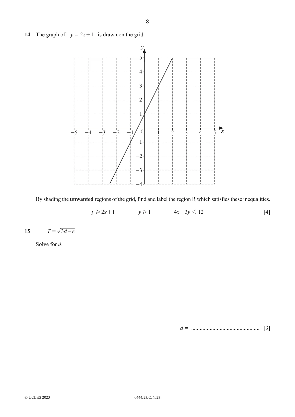 Cambridge IGCSE Mathematics (US) 0444 2023 Oct/Nov Paper 2 · Variant 3 question paper, page 8 of 12