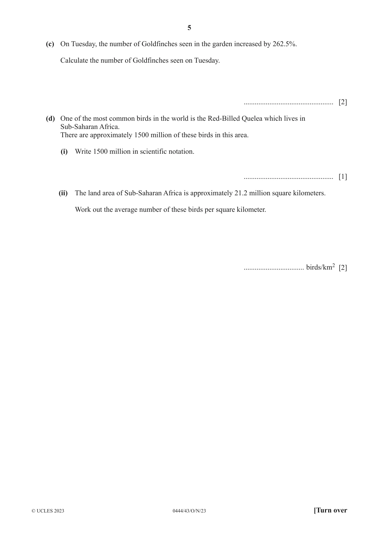 Cambridge IGCSE Mathematics (US) 0444 2023 Oct/Nov Paper 4 · Variant 3 question paper, page 5 of 20