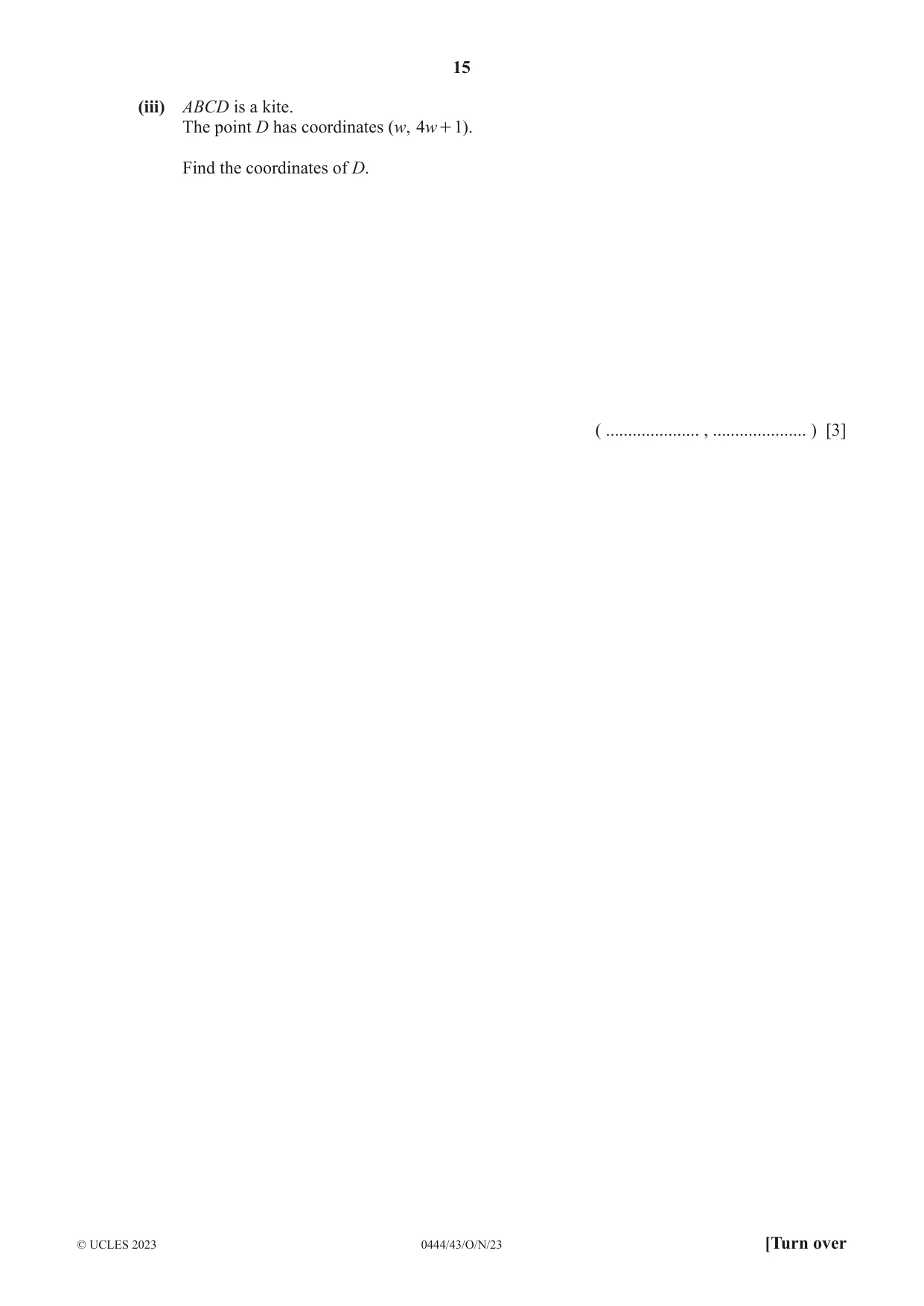 Cambridge IGCSE Mathematics (US) 0444 2023 Oct/Nov Paper 4 · Variant 3 question paper, page 15 of 20