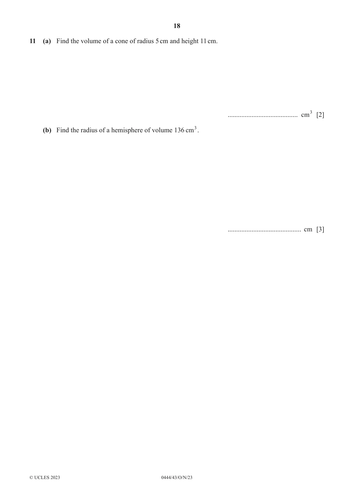 Cambridge IGCSE Mathematics (US) 0444 2023 Oct/Nov Paper 4 · Variant 3 question paper, page 18 of 20
