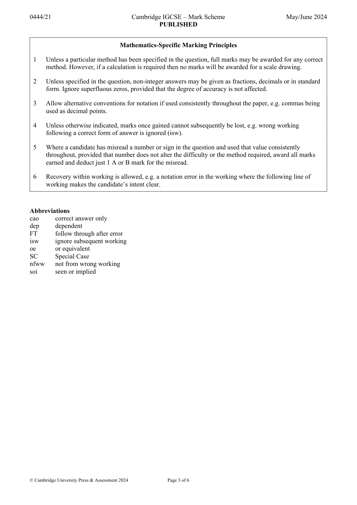 Mark scheme, page 3 of 6