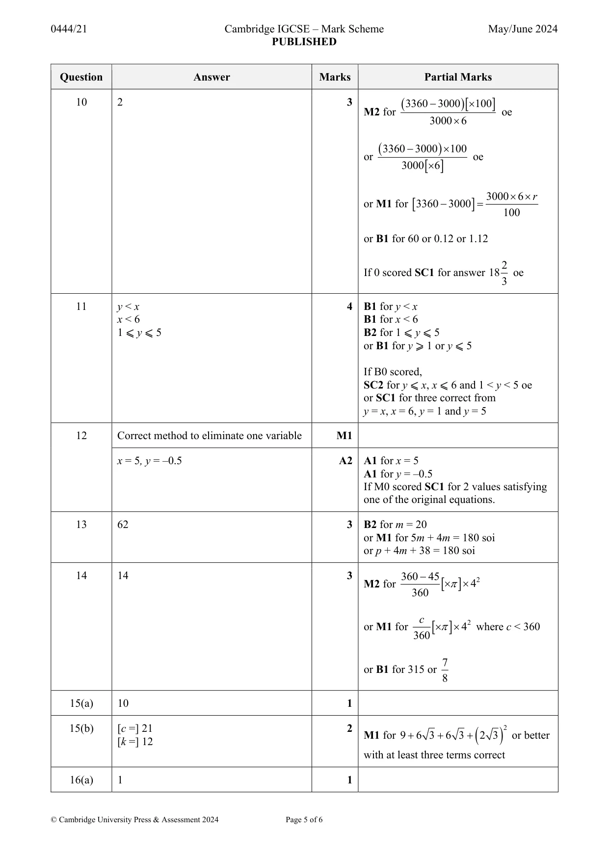 Mark scheme, page 5 of 6