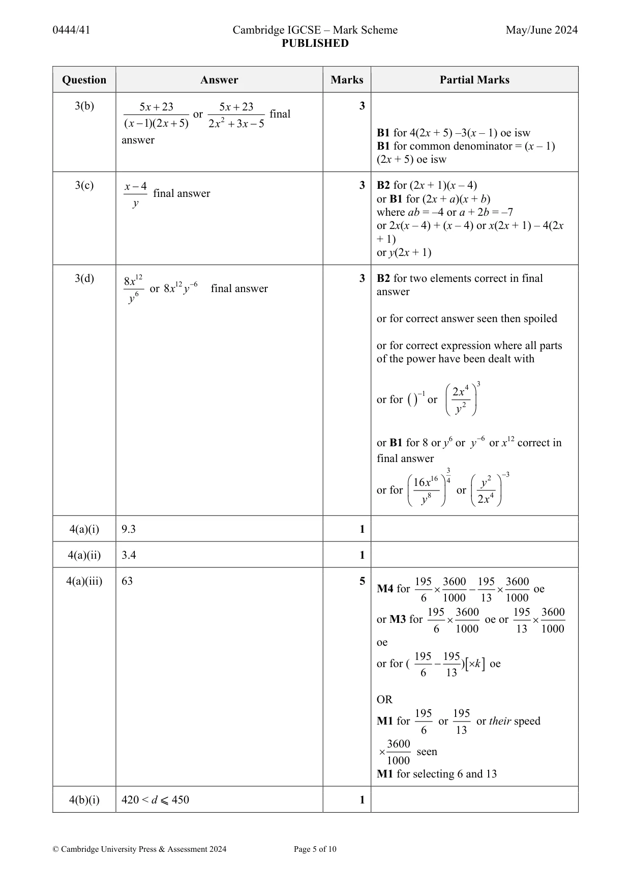 Mark scheme, page 5 of 10