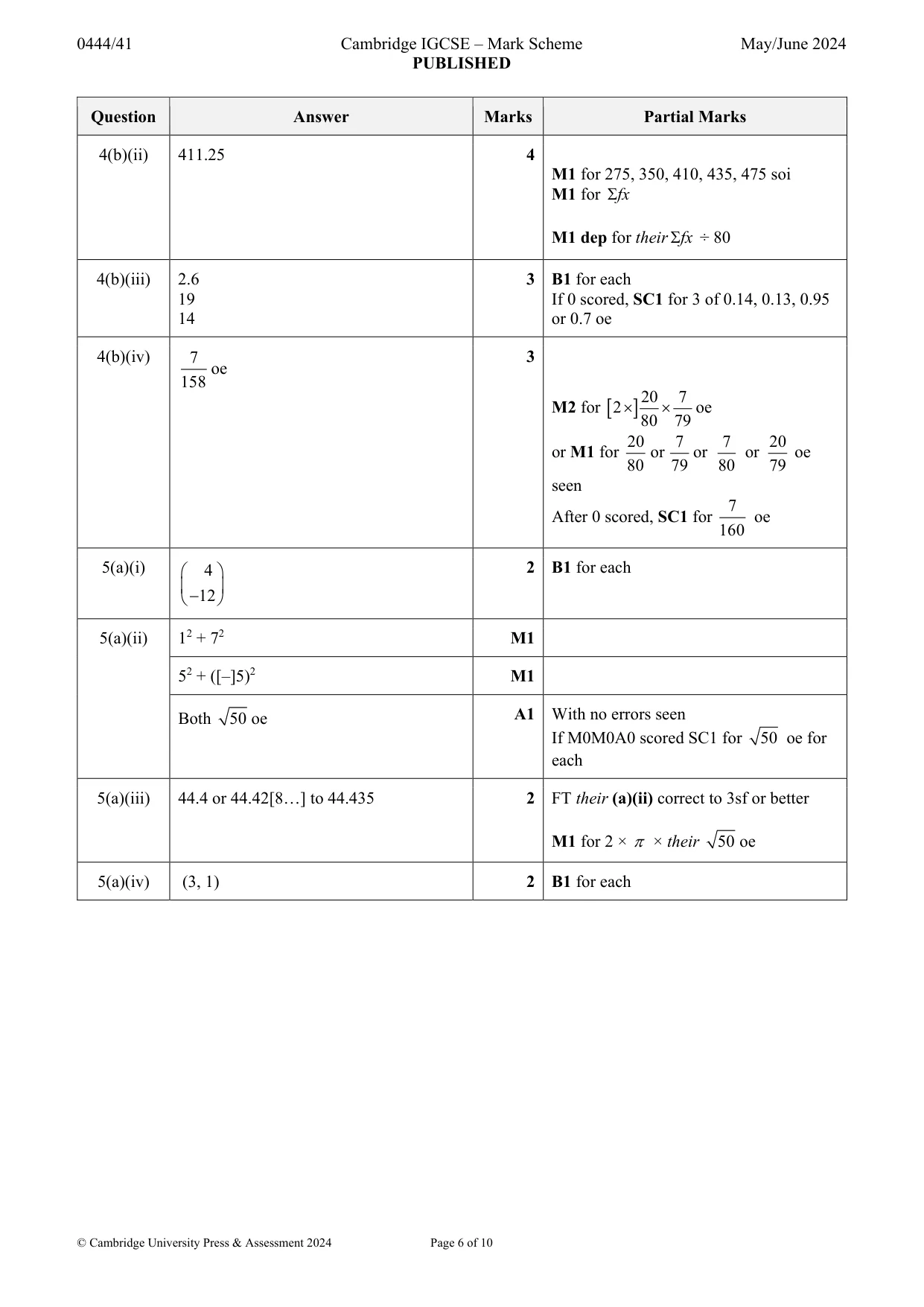 Mark scheme, page 6 of 10