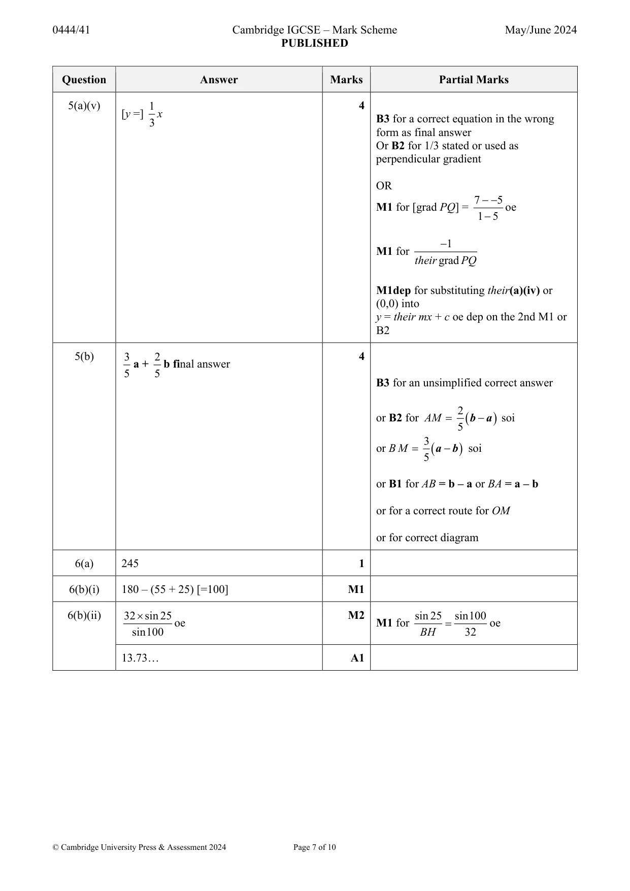 Mark scheme, page 7 of 10