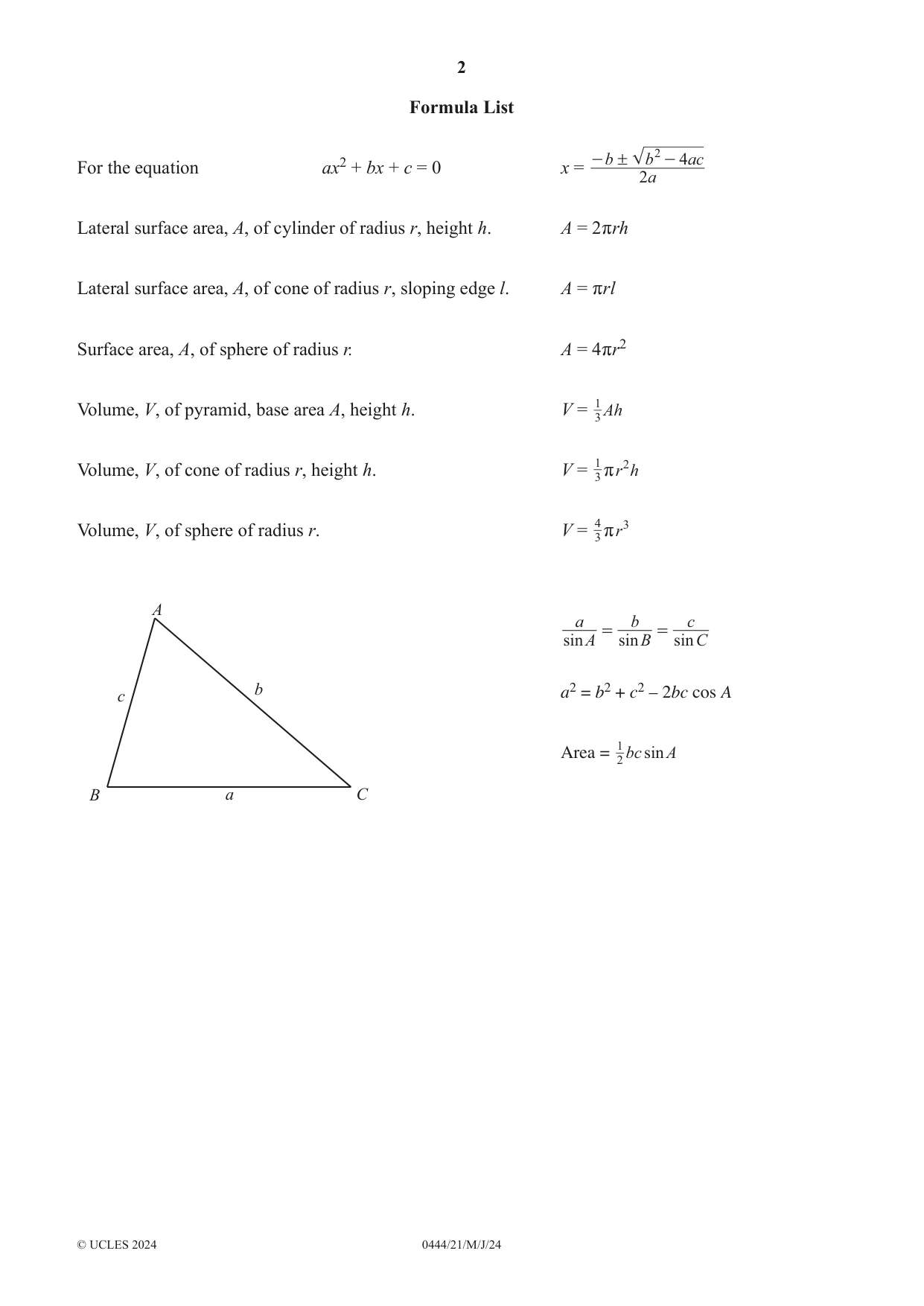 Cambridge IGCSE Mathematics (US) 0444 2024 May/June Paper 2 · Variant 1 question paper, page 2 of 16