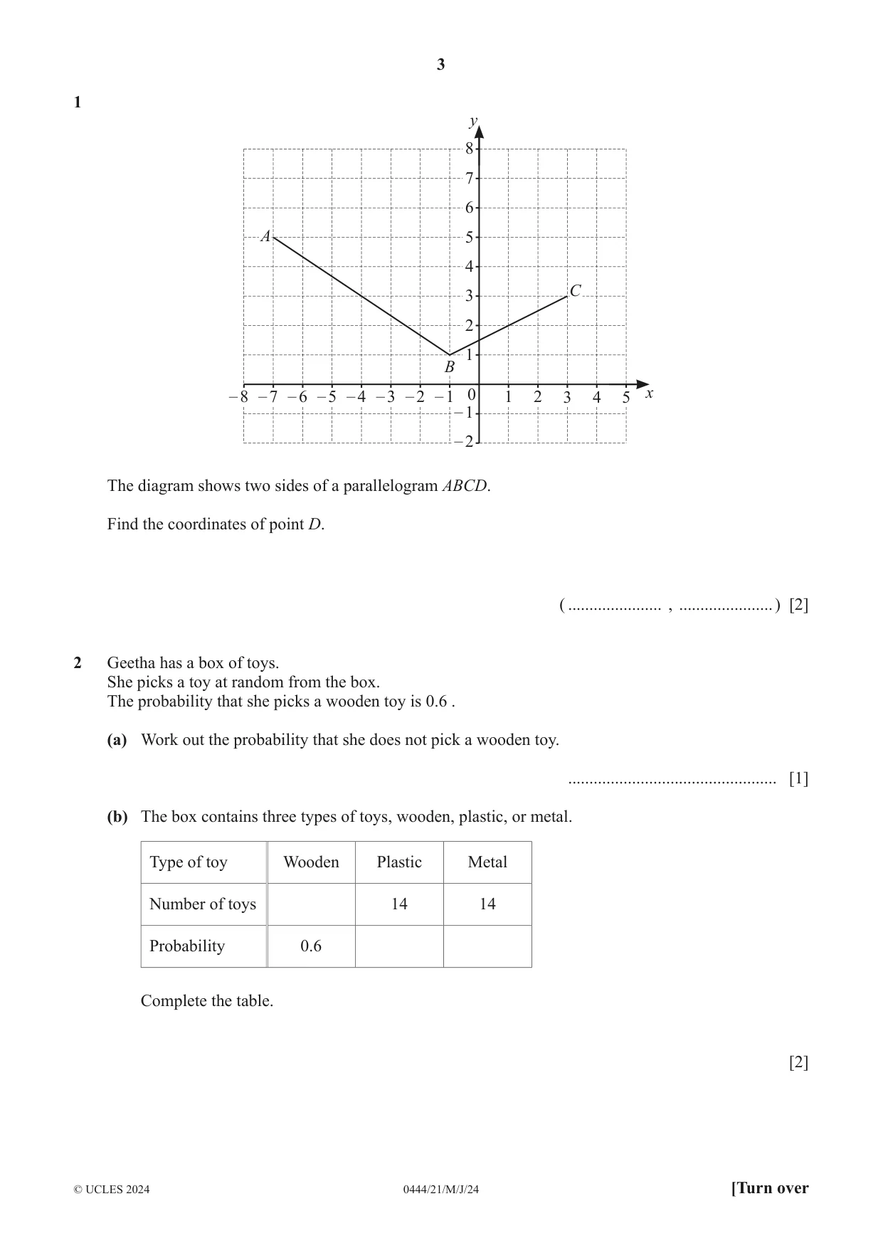 Cambridge IGCSE Mathematics (US) 0444 2024 May/June Paper 2 · Variant 1 question paper, page 3 of 16