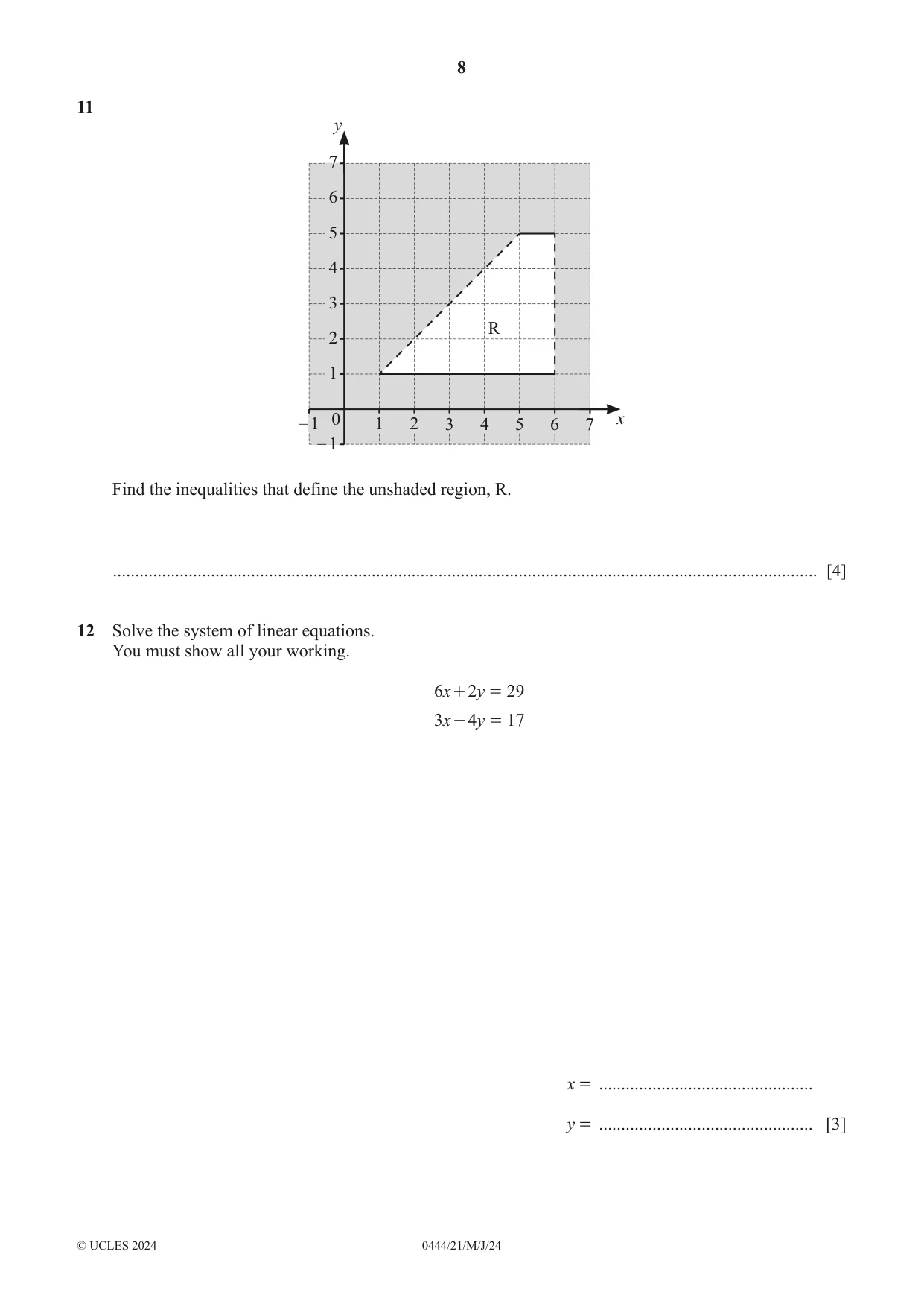 Cambridge IGCSE Mathematics (US) 0444 2024 May/June Paper 2 · Variant 1 question paper, page 8 of 16