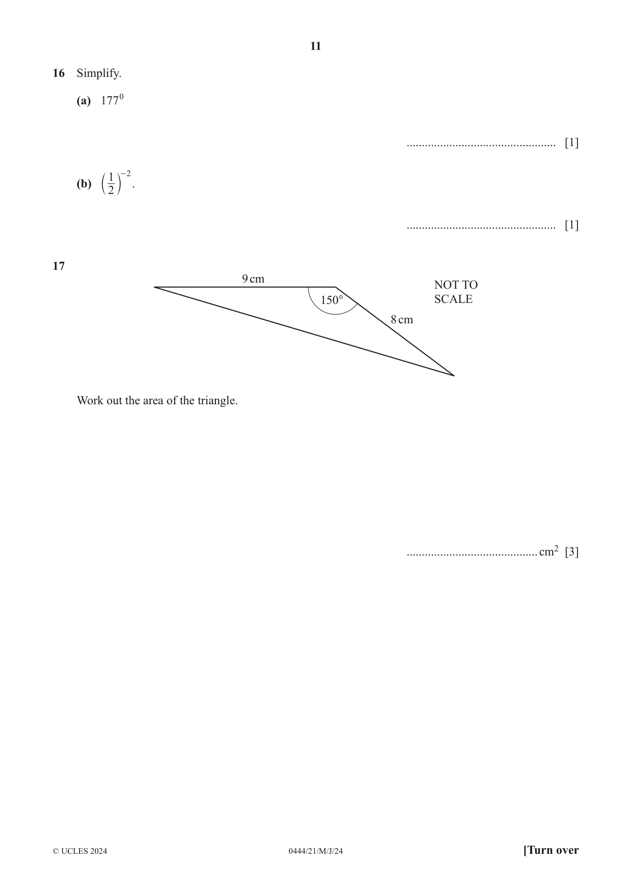 Cambridge IGCSE Mathematics (US) 0444 2024 May/June Paper 2 · Variant 1 question paper, page 11 of 16