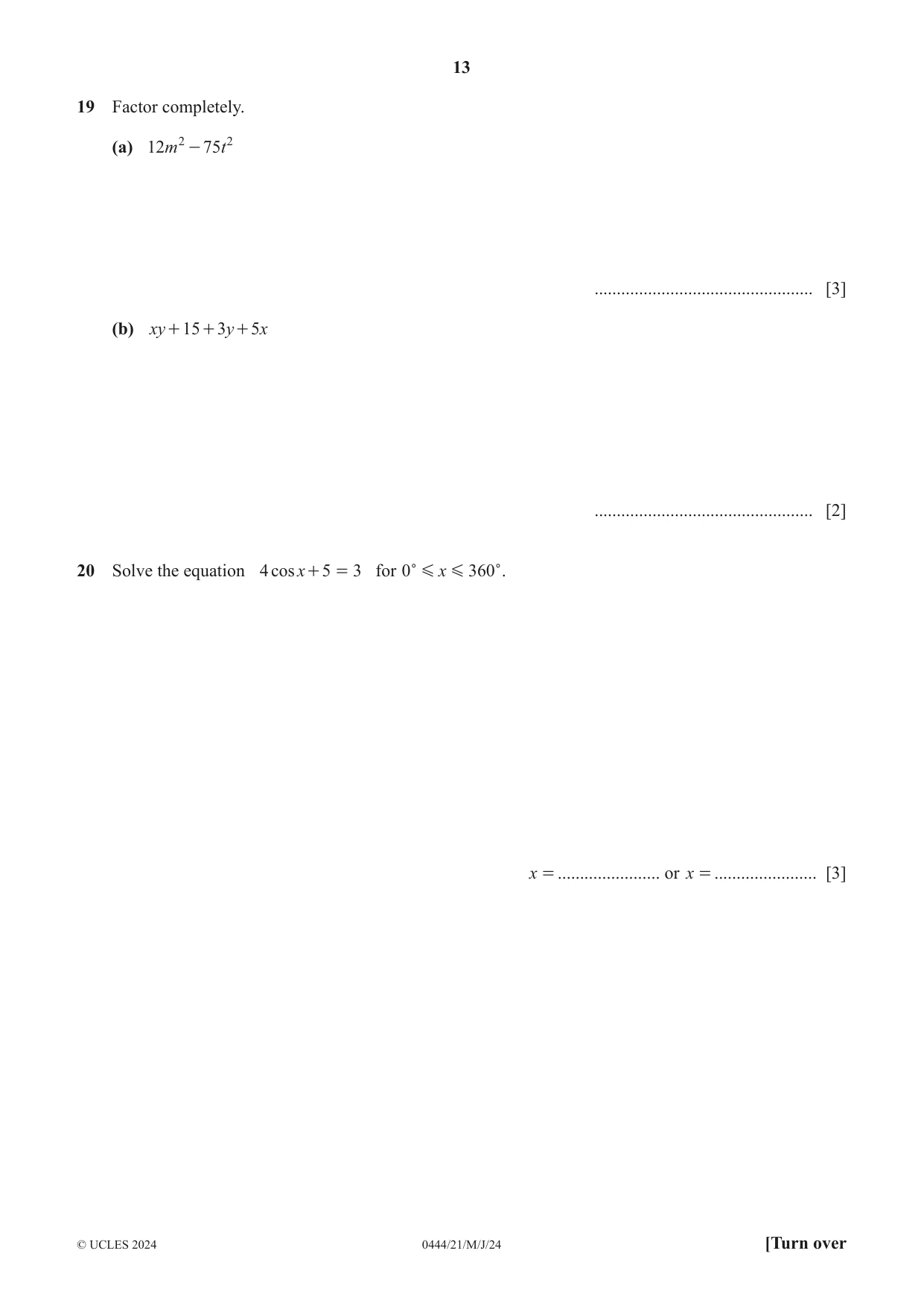 Cambridge IGCSE Mathematics (US) 0444 2024 May/June Paper 2 · Variant 1 question paper, page 13 of 16