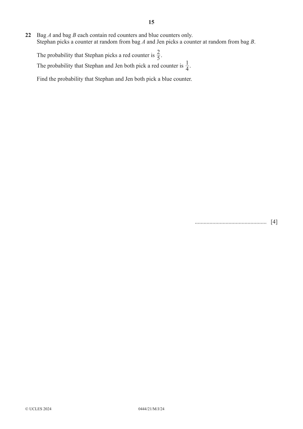 Cambridge IGCSE Mathematics (US) 0444 2024 May/June Paper 2 · Variant 1 question paper, page 15 of 16