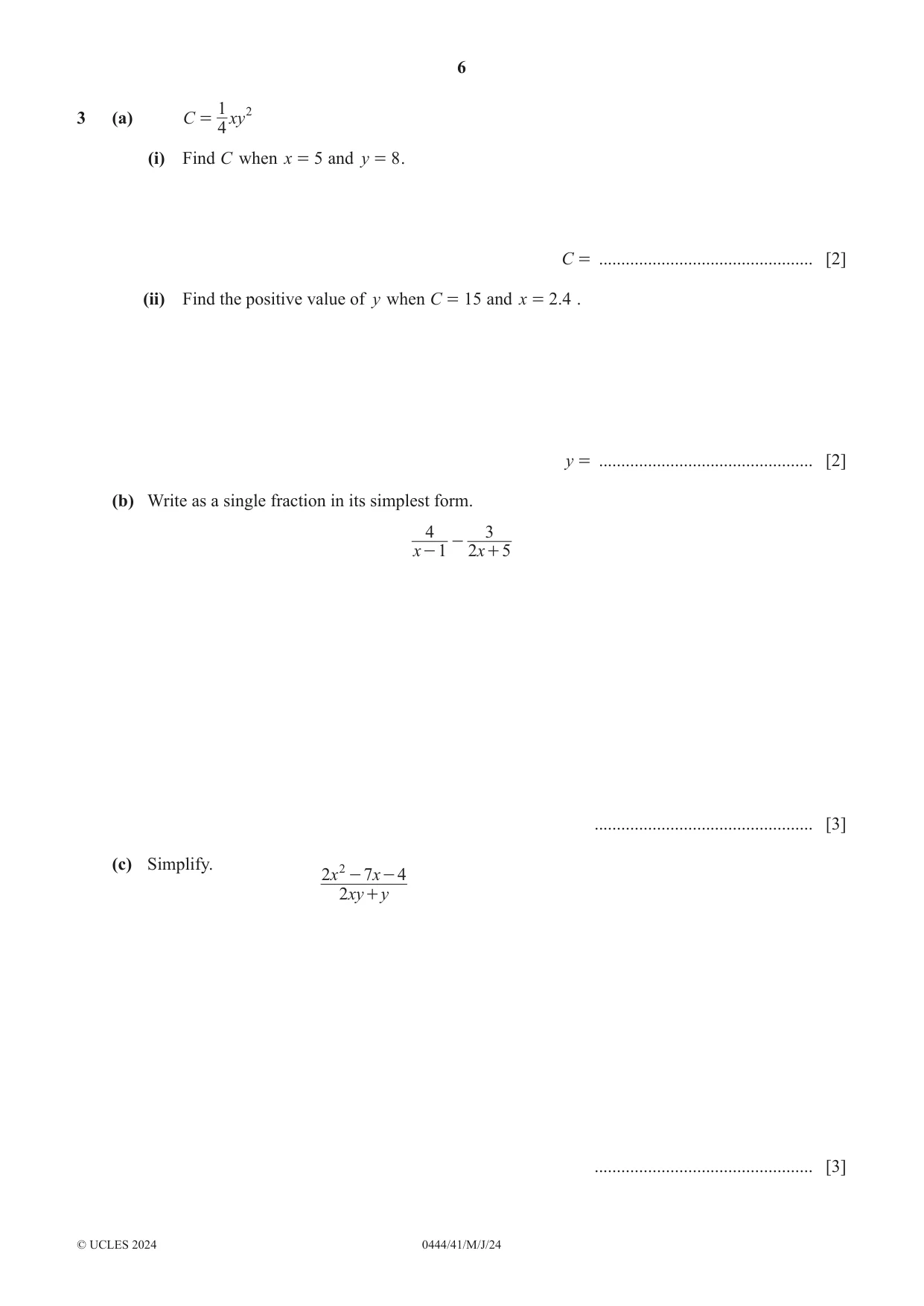 Cambridge IGCSE Mathematics (US) 0444 2024 May/June Paper 4 · Variant 1 question paper, page 6 of 20