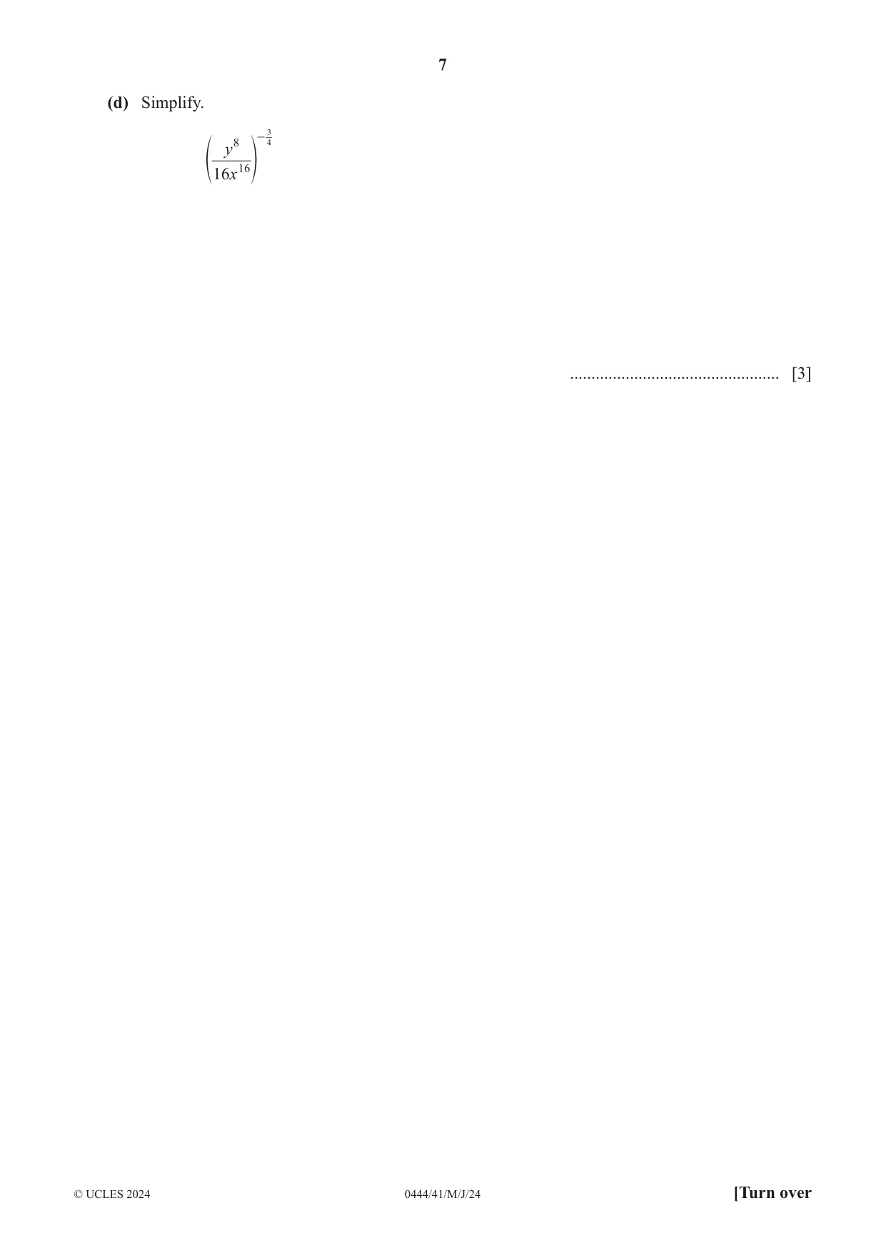 Cambridge IGCSE Mathematics (US) 0444 2024 May/June Paper 4 · Variant 1 question paper, page 7 of 20