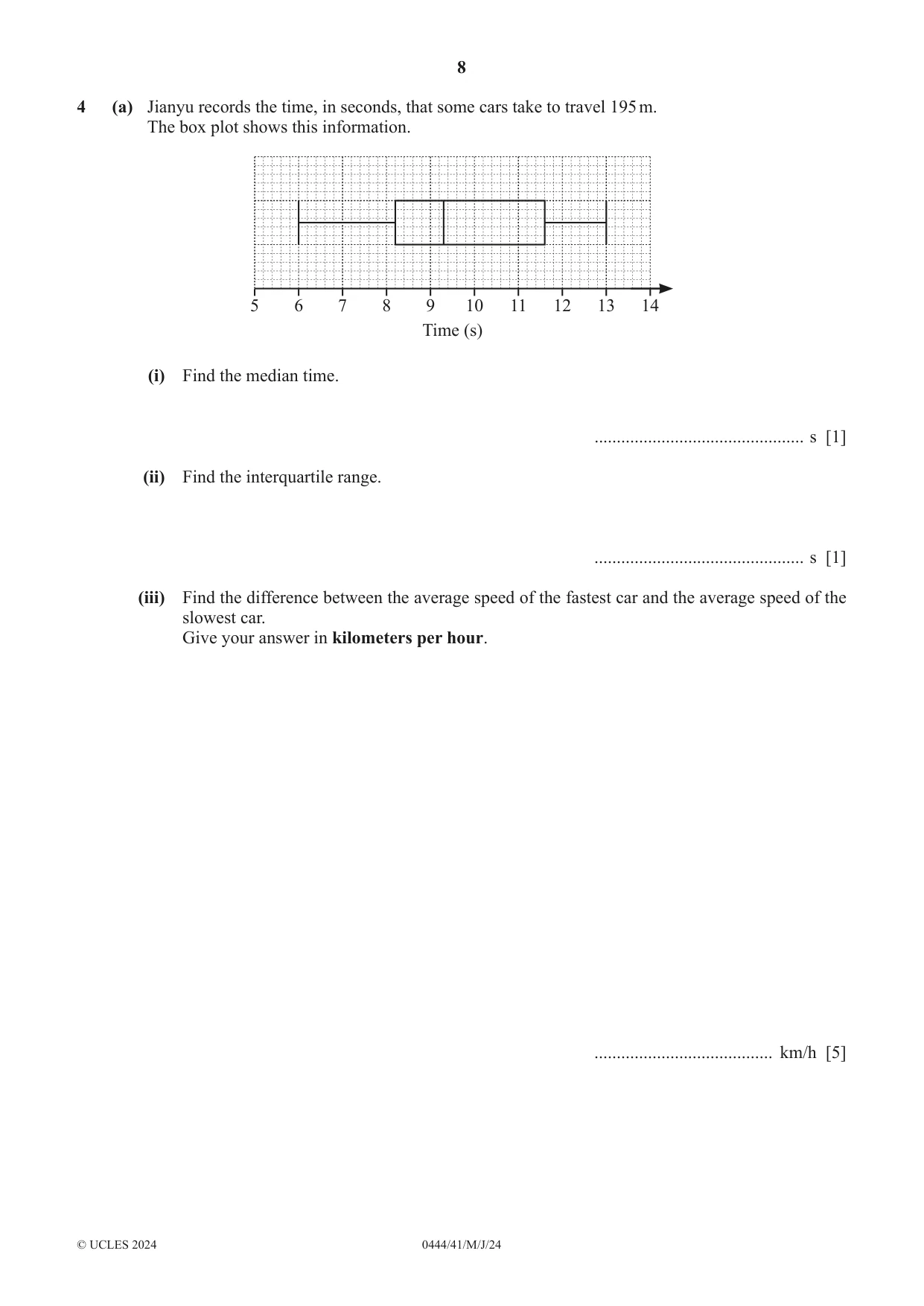 Cambridge IGCSE Mathematics (US) 0444 2024 May/June Paper 4 · Variant 1 question paper, page 8 of 20
