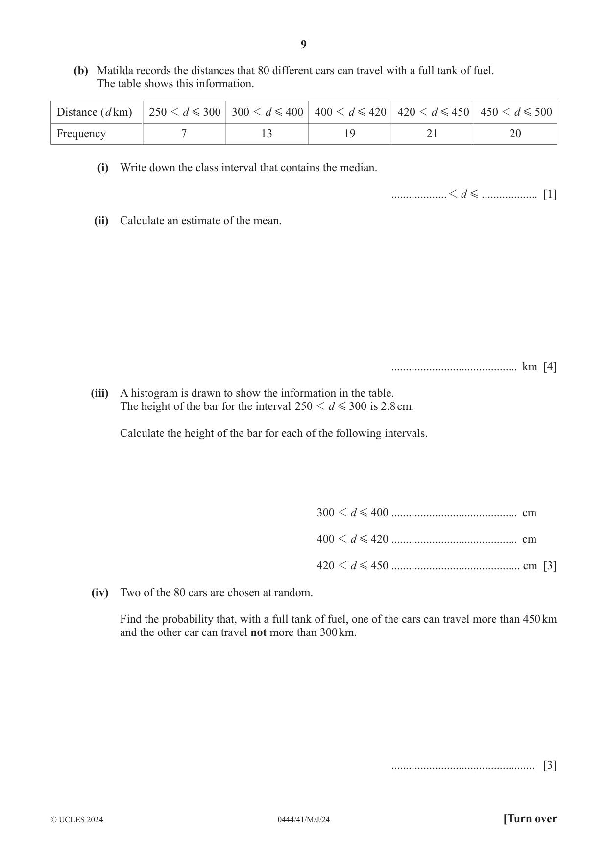 Cambridge IGCSE Mathematics (US) 0444 2024 May/June Paper 4 · Variant 1 question paper, page 9 of 20