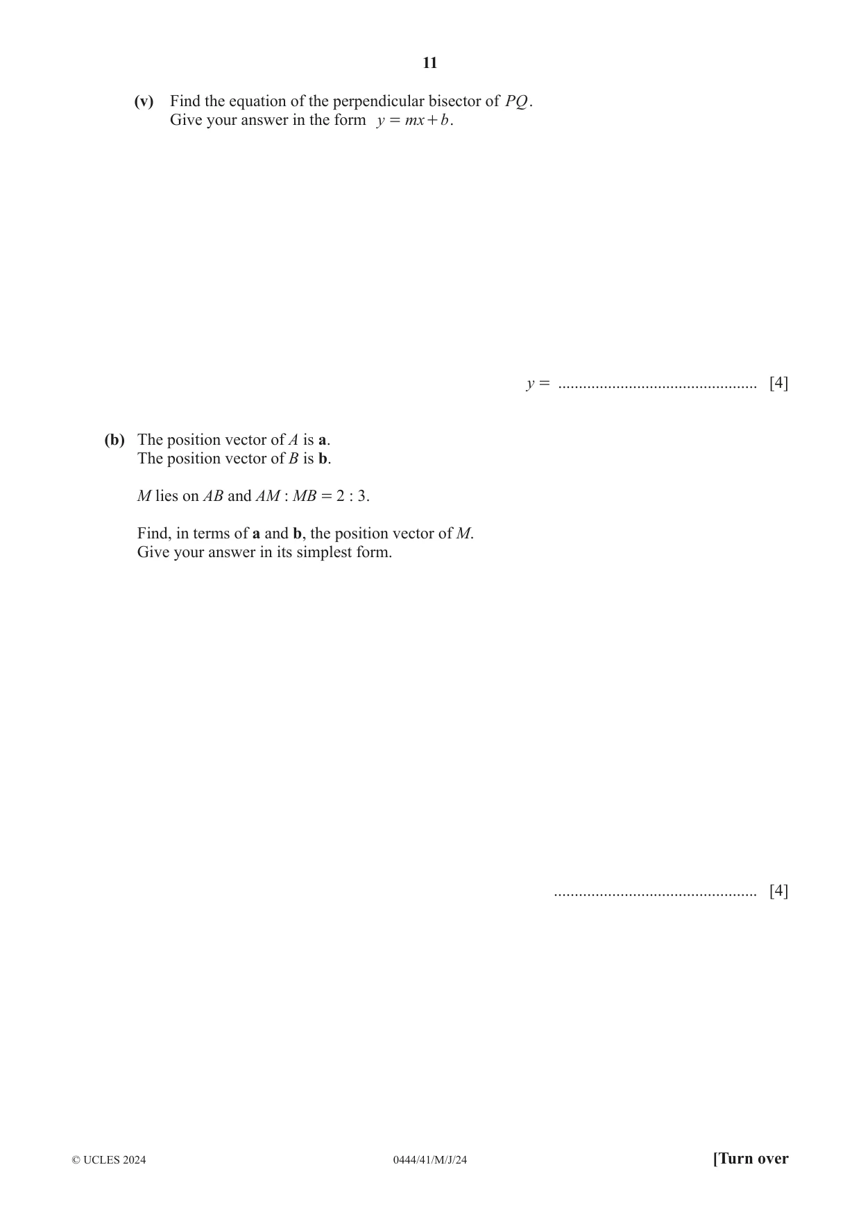 Cambridge IGCSE Mathematics (US) 0444 2024 May/June Paper 4 · Variant 1 question paper, page 11 of 20