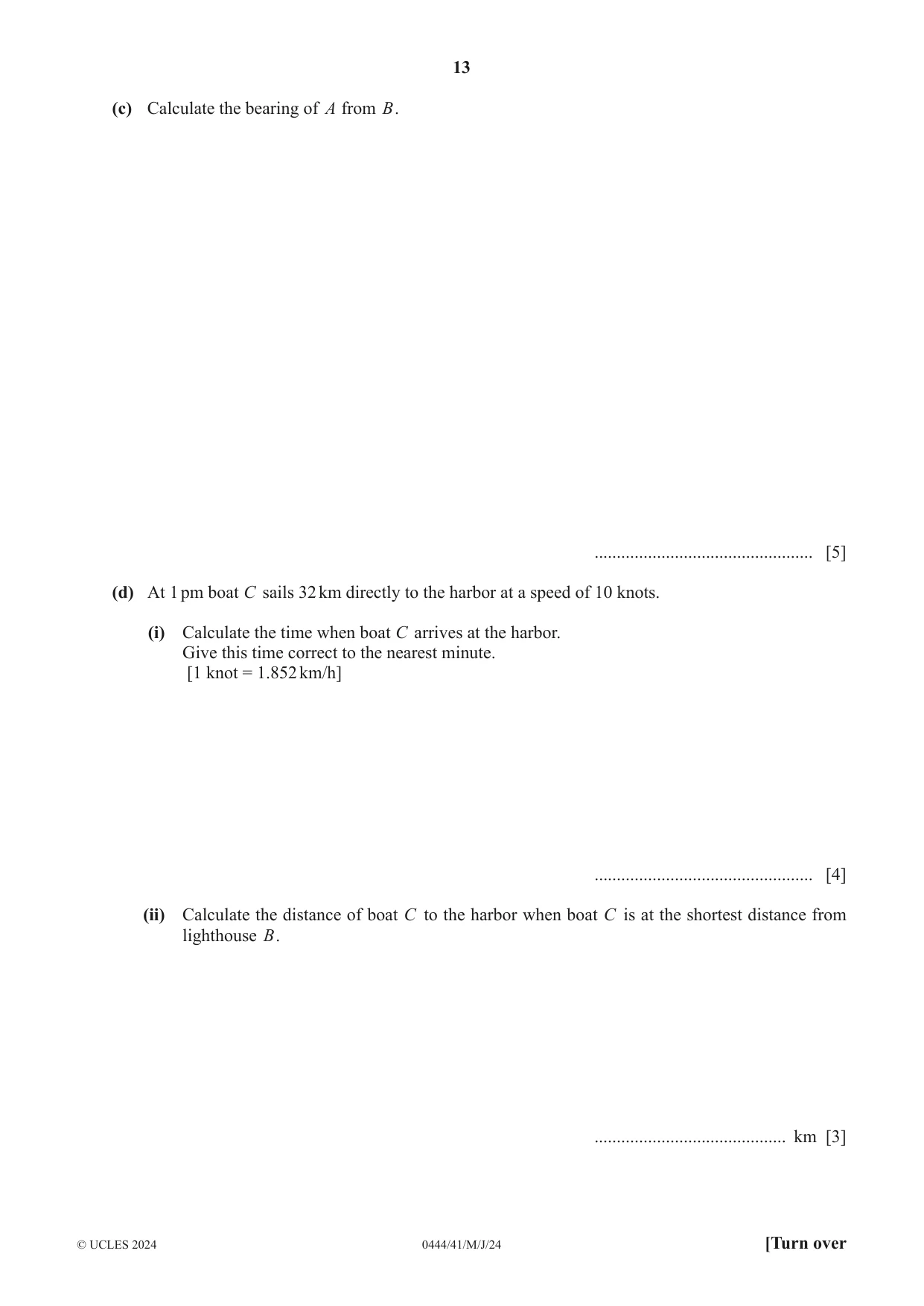 Cambridge IGCSE Mathematics (US) 0444 2024 May/June Paper 4 · Variant 1 question paper, page 13 of 20