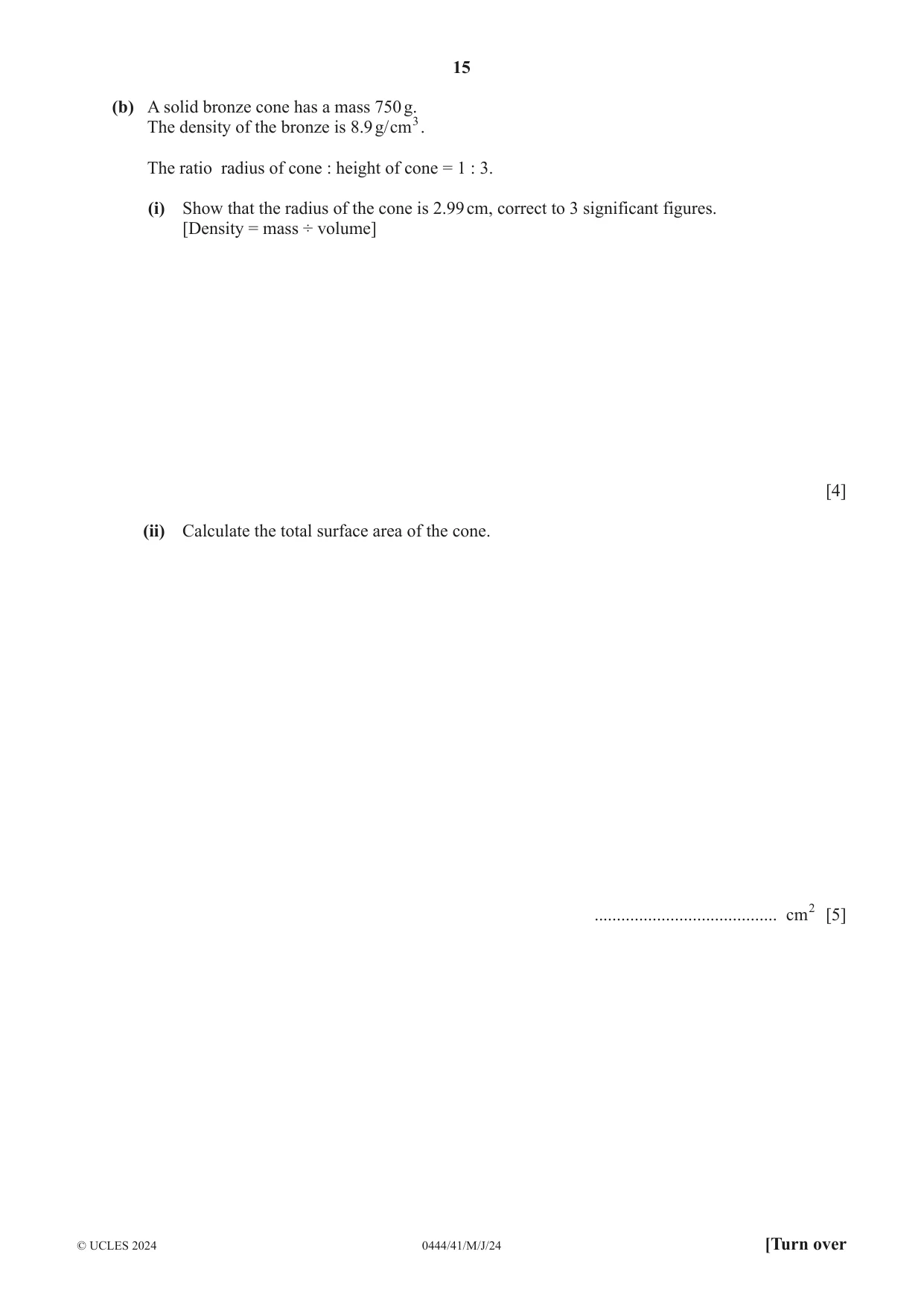 Cambridge IGCSE Mathematics (US) 0444 2024 May/June Paper 4 · Variant 1 question paper, page 15 of 20