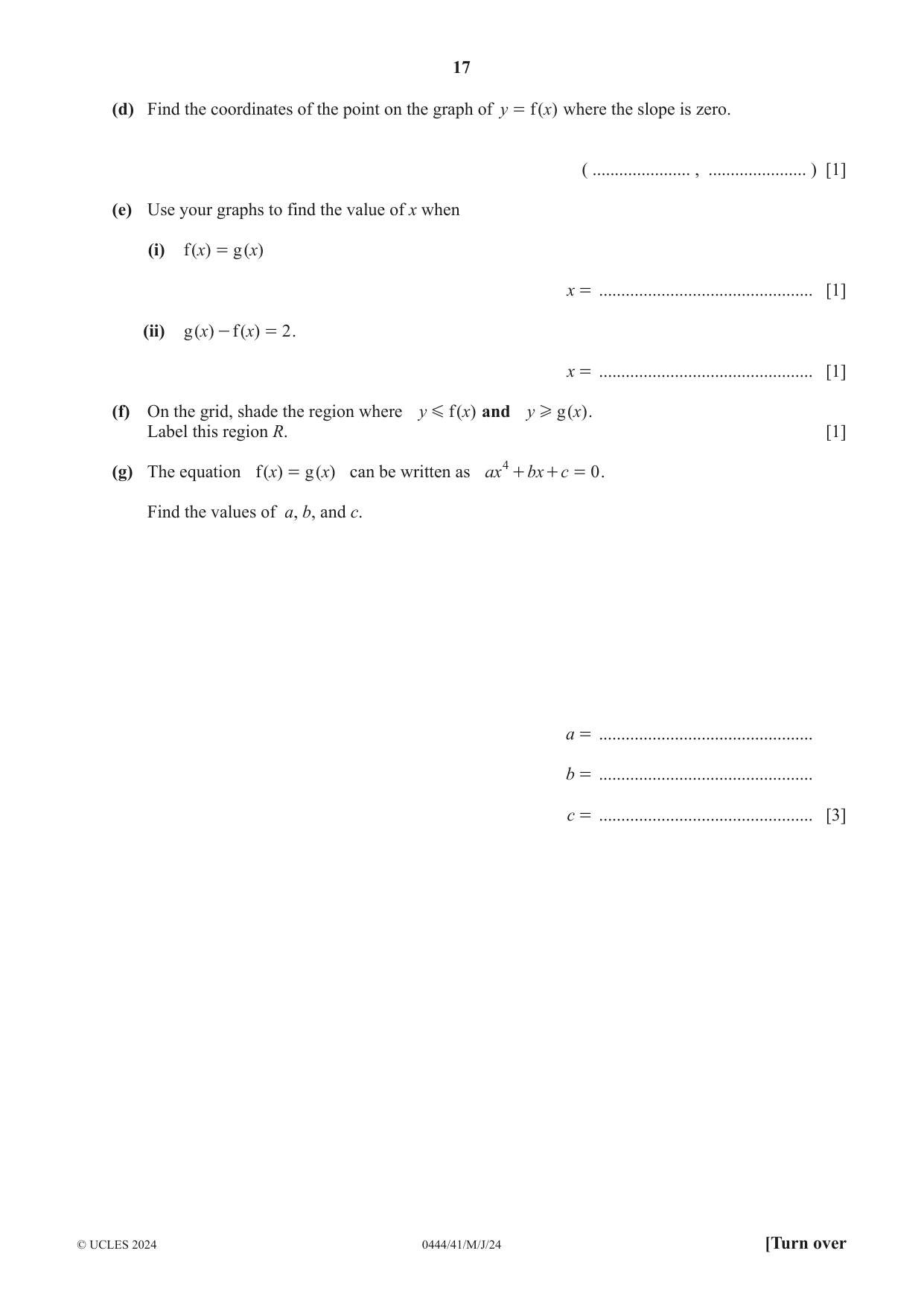 Cambridge IGCSE Mathematics (US) 0444 2024 May/June Paper 4 · Variant 1 question paper, page 17 of 20