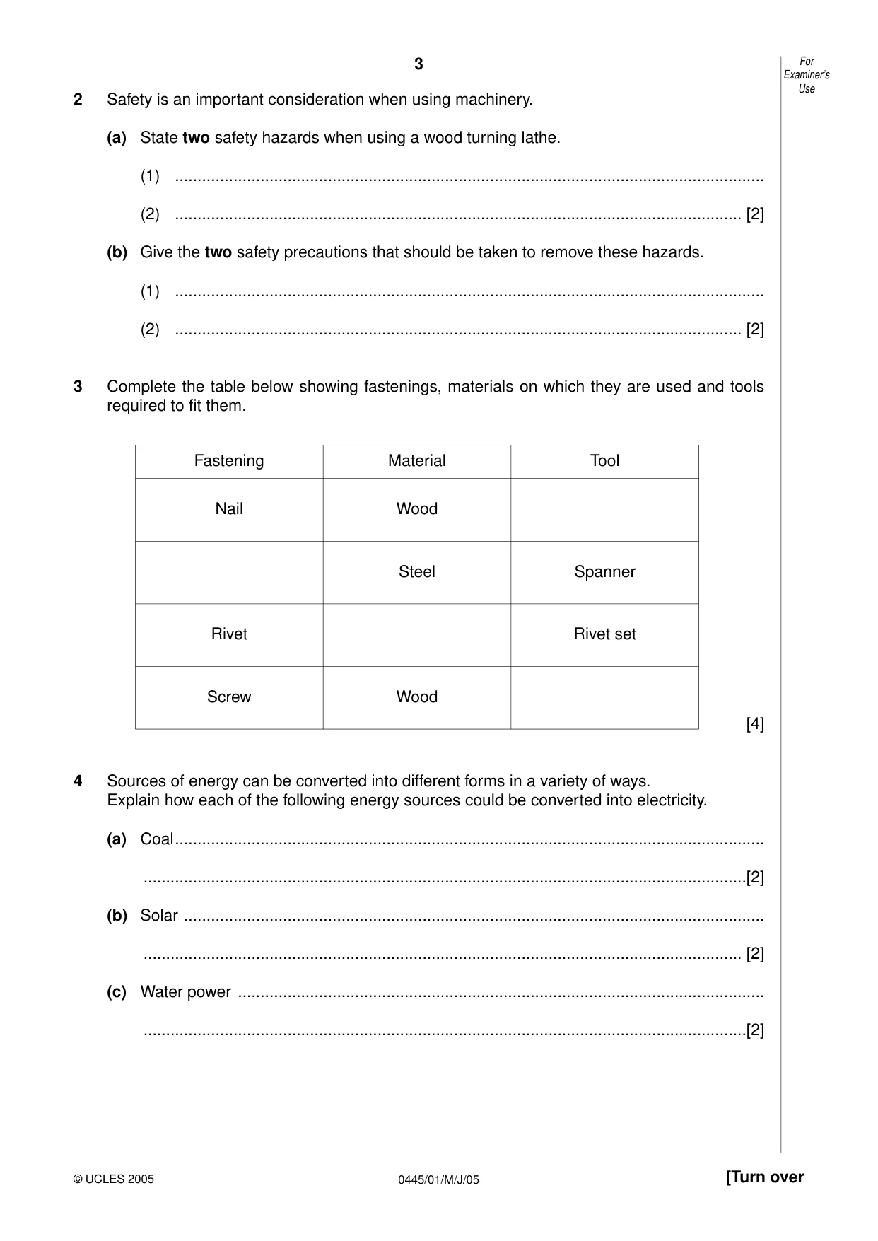 Cambridge IGCSE Design and Technology 0445 2005 May/June Paper 1 · Variant 1 question paper, page 3 of 12
