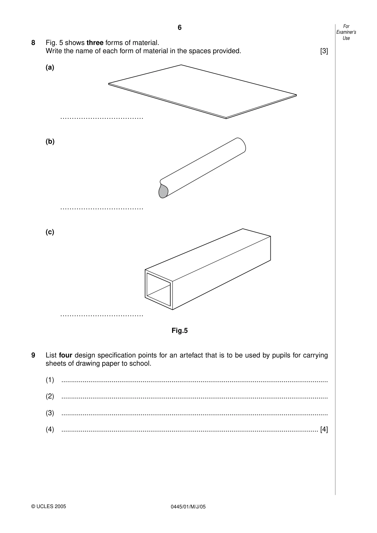 Cambridge IGCSE Design and Technology 0445 2005 May/June Paper 1 · Variant 1 question paper, page 6 of 12