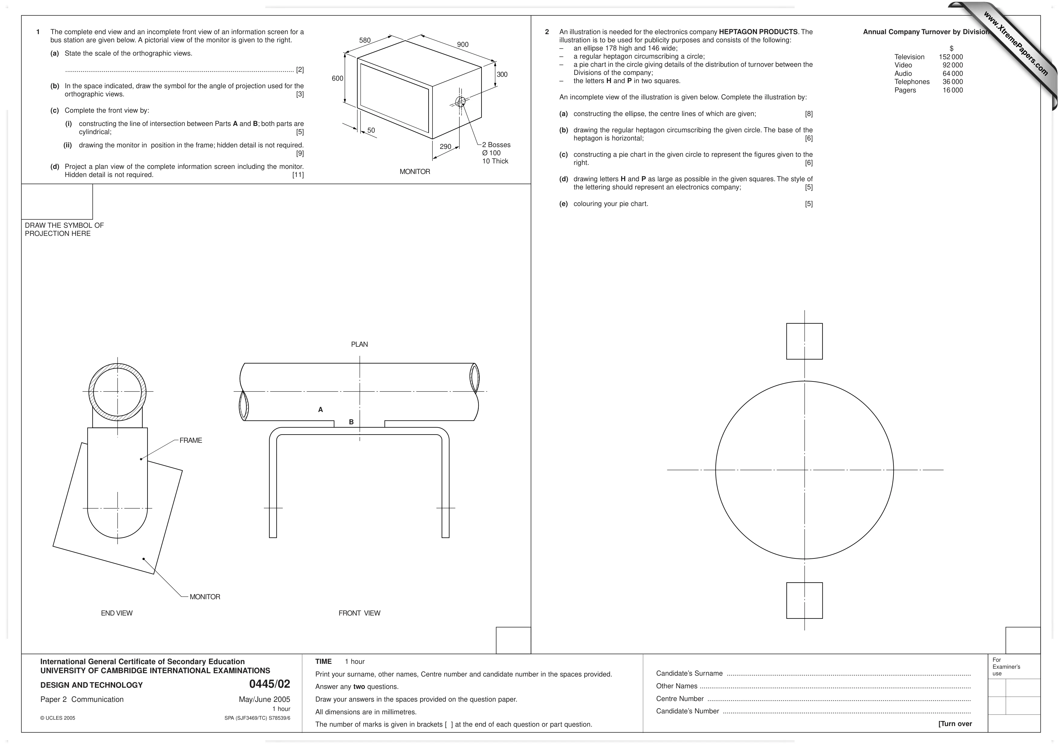 Cambridge IGCSE Design and Technology 0445 2005 May/June Paper 2 · Variant 1 question paper, page 1 of 2