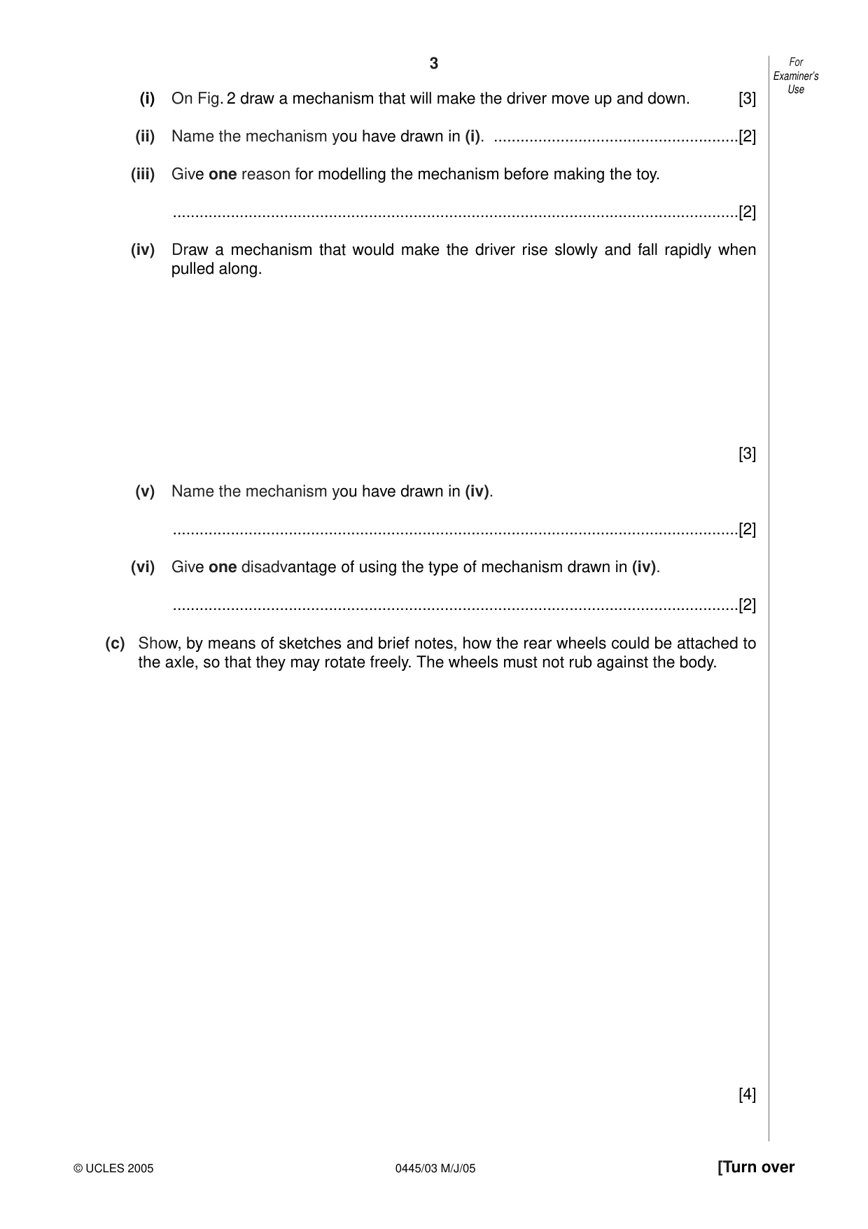 Cambridge IGCSE Design and Technology 0445 2005 May/June Paper 3 · Variant 1 question paper, page 3 of 16