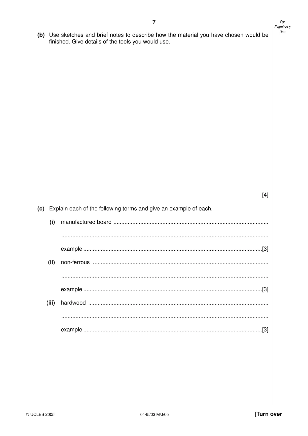 Cambridge IGCSE Design and Technology 0445 2005 May/June Paper 3 · Variant 1 question paper, page 7 of 16