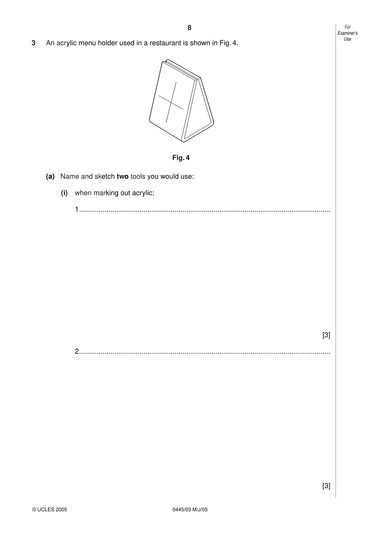 Cambridge IGCSE Design and Technology 0445 2005 May/June Paper 3 · Variant 1 question paper, page 8 of 16