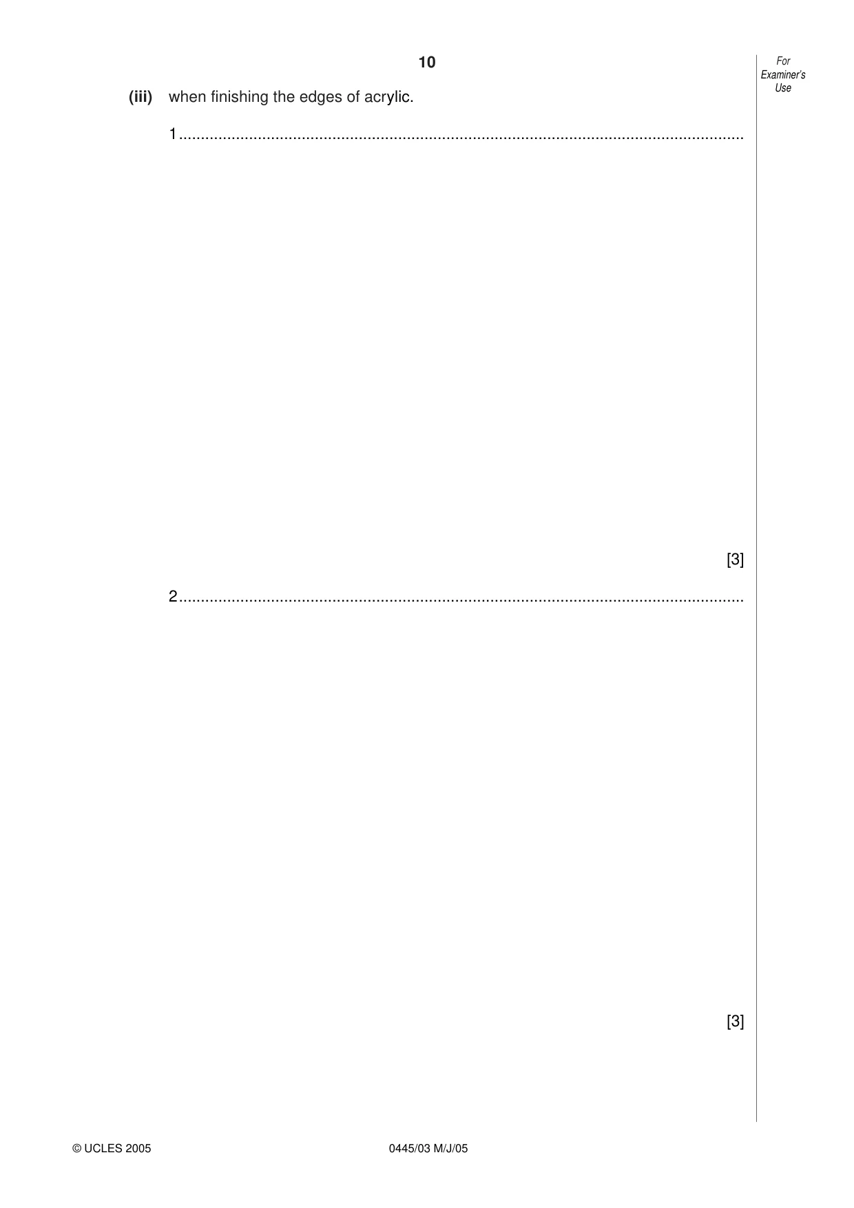 Cambridge IGCSE Design and Technology 0445 2005 May/June Paper 3 · Variant 1 question paper, page 10 of 16