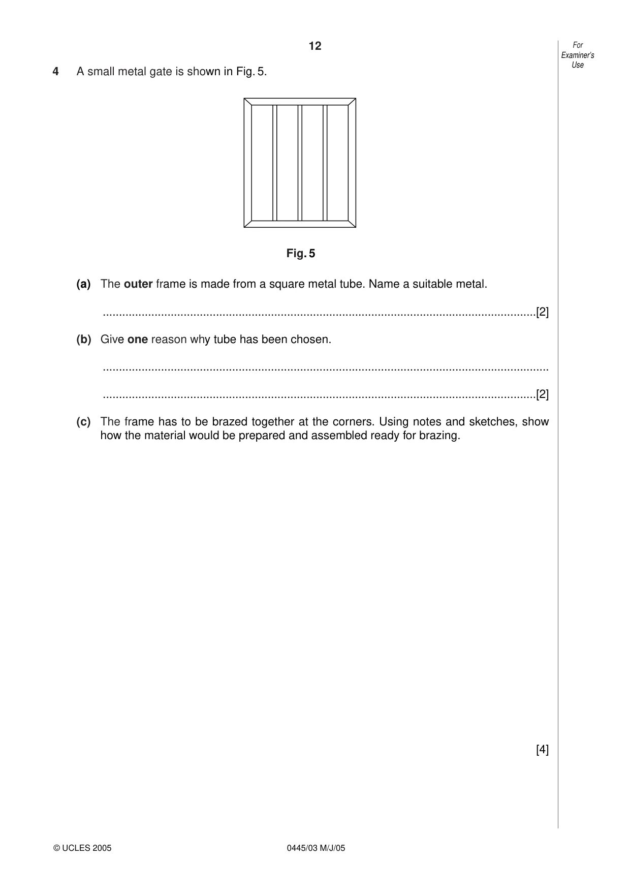 Cambridge IGCSE Design and Technology 0445 2005 May/June Paper 3 · Variant 1 question paper, page 12 of 16
