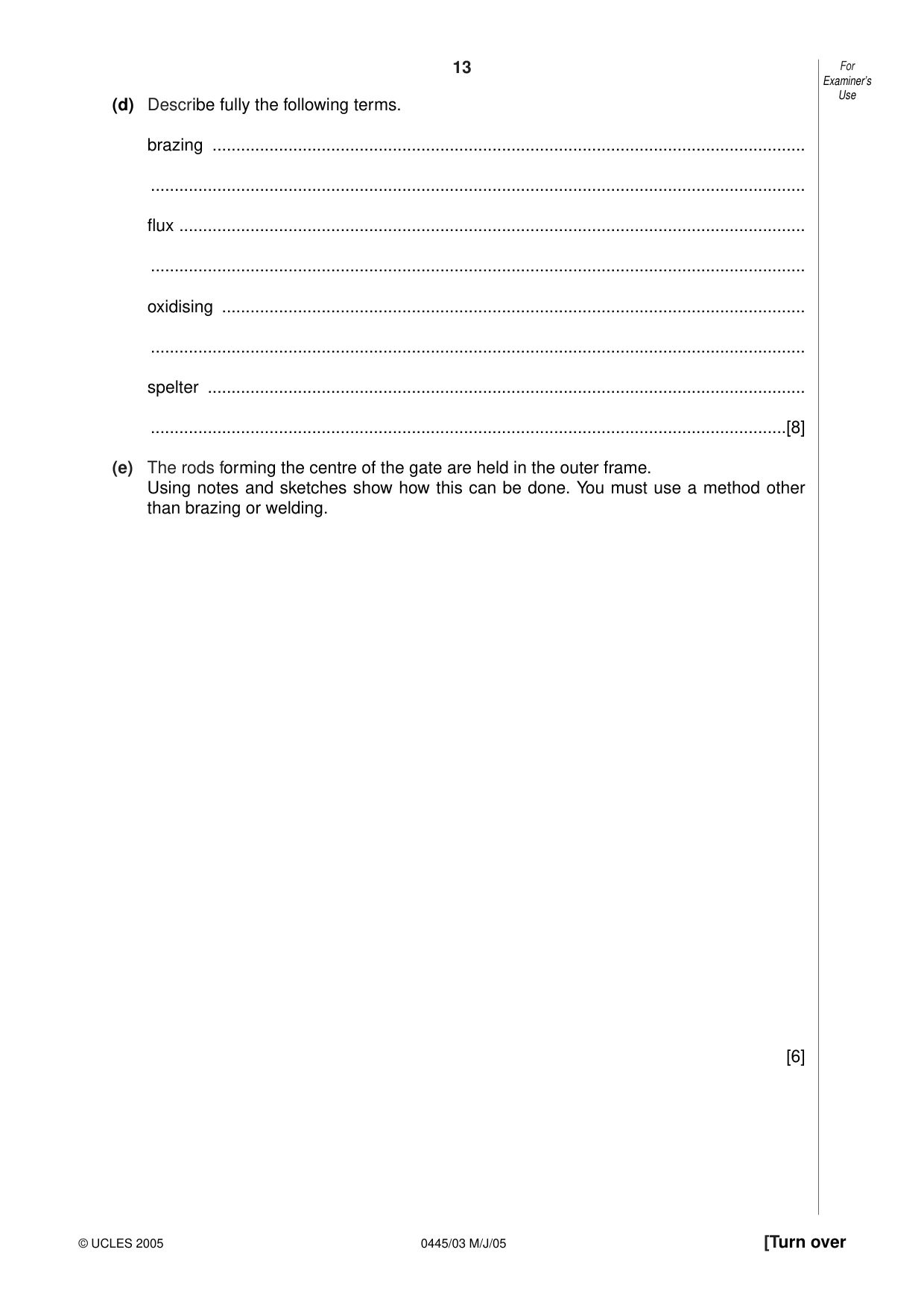 Cambridge IGCSE Design and Technology 0445 2005 May/June Paper 3 · Variant 1 question paper, page 13 of 16