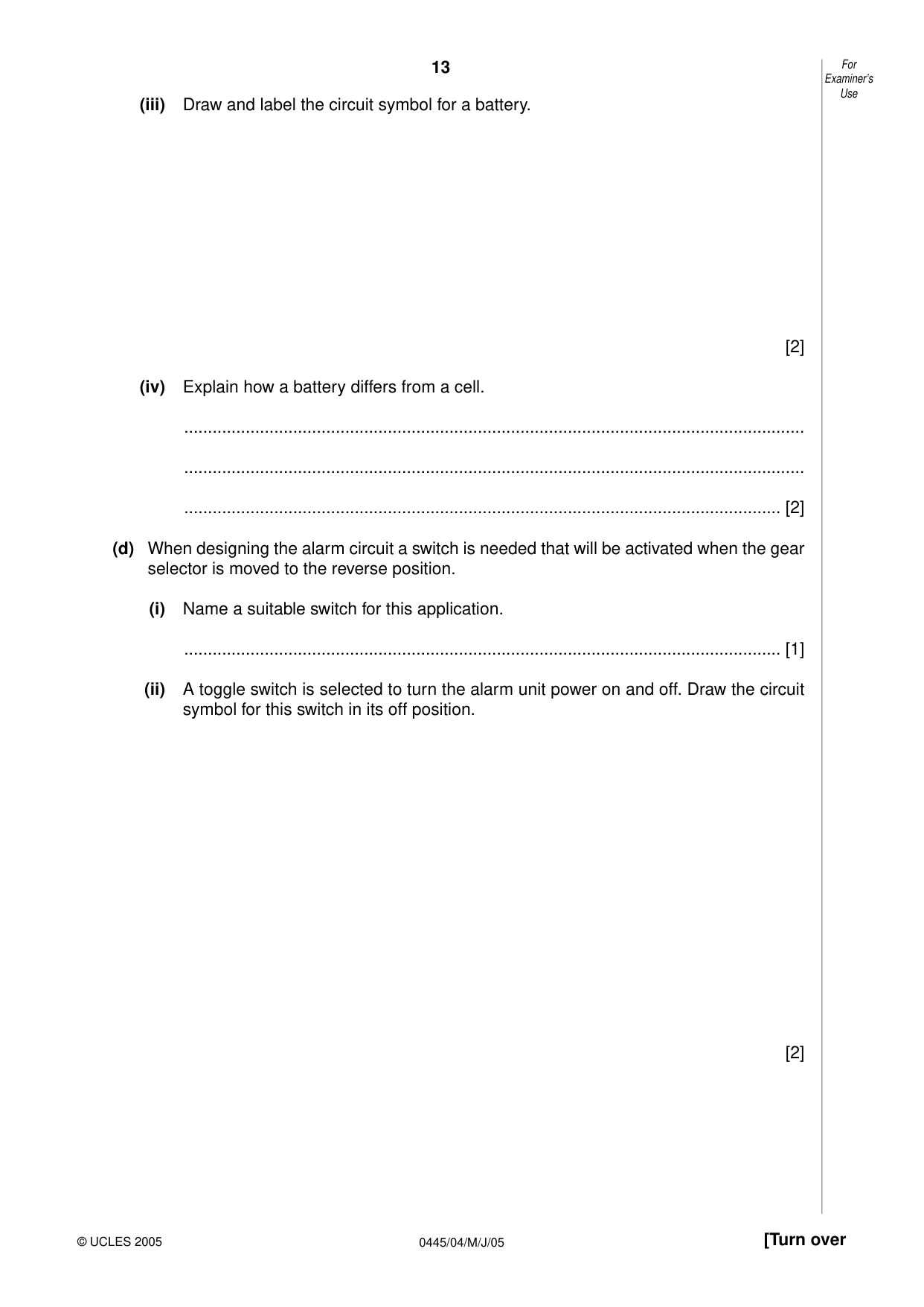 Cambridge IGCSE Design and Technology 0445 2005 May/June Paper 4 · Variant 1 question paper, page 13 of 20