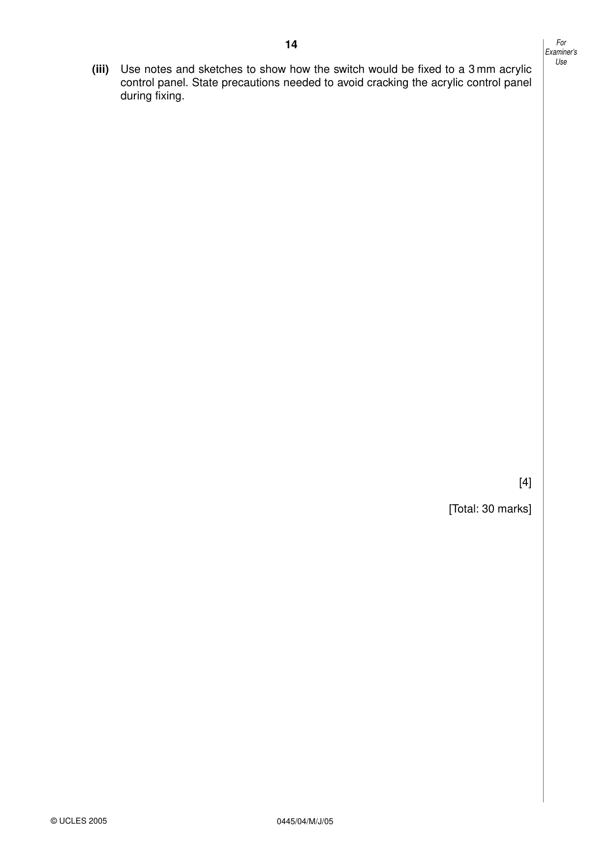 Cambridge IGCSE Design and Technology 0445 2005 May/June Paper 4 · Variant 1 question paper, page 14 of 20