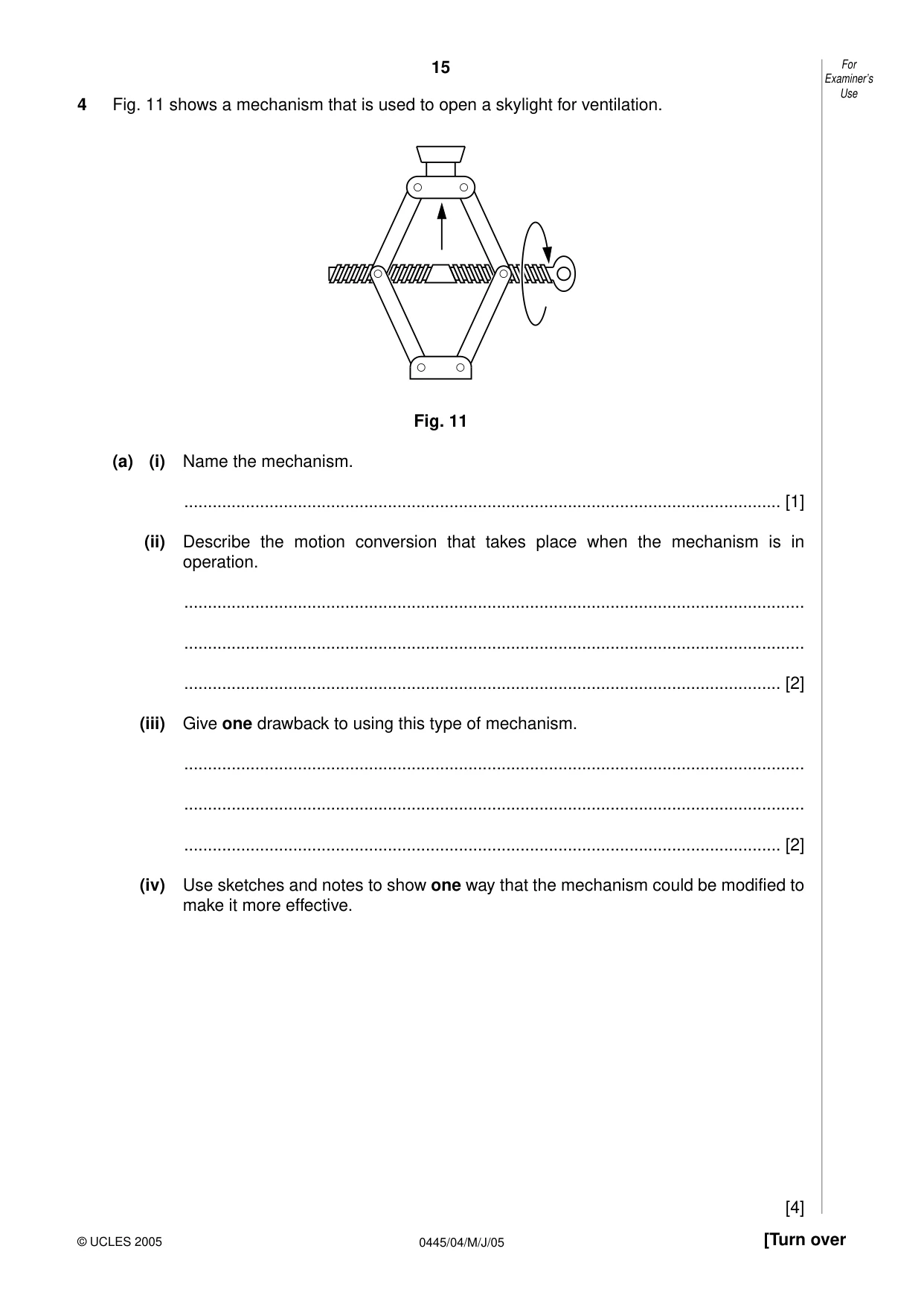 Cambridge IGCSE Design and Technology 0445 2005 May/June Paper 4 · Variant 1 question paper, page 15 of 20