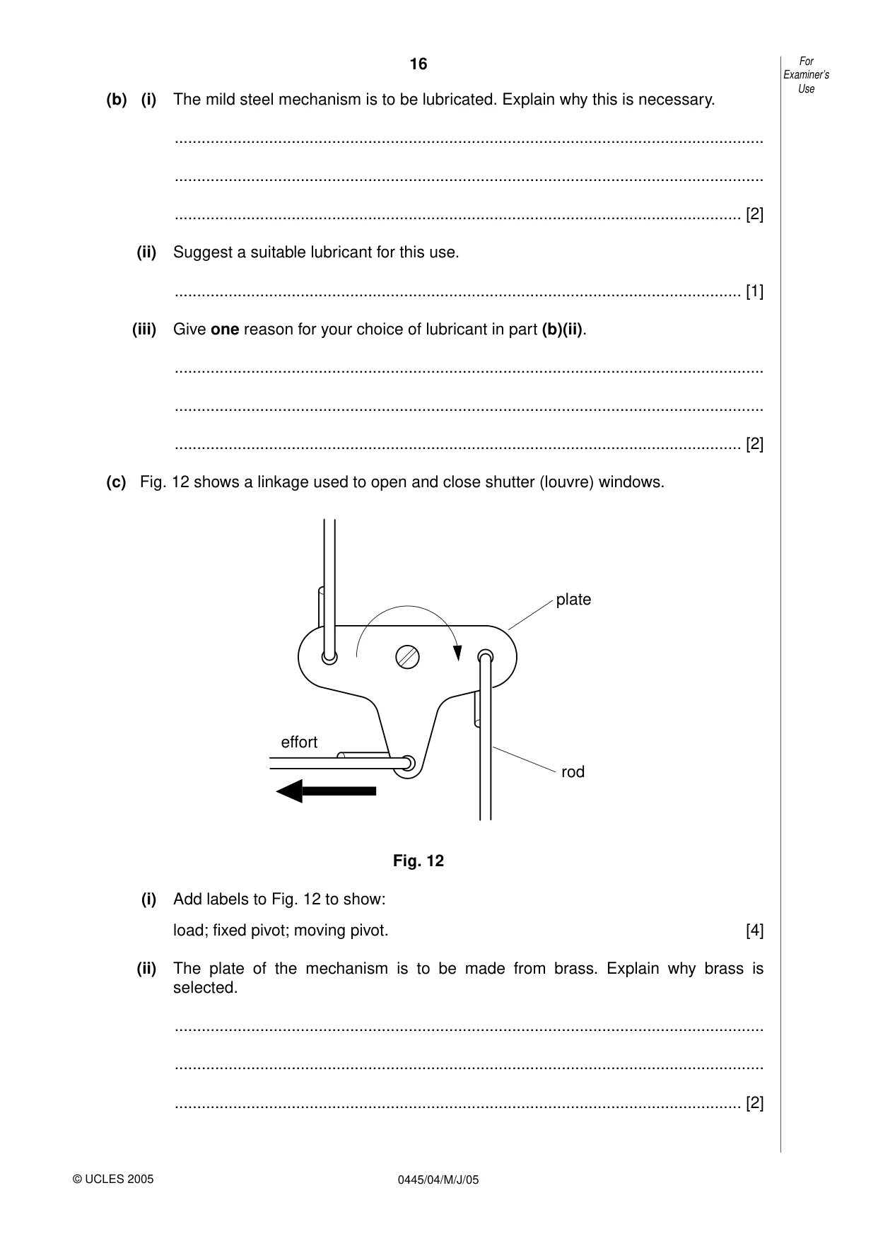 Cambridge IGCSE Design and Technology 0445 2005 May/June Paper 4 · Variant 1 question paper, page 16 of 20