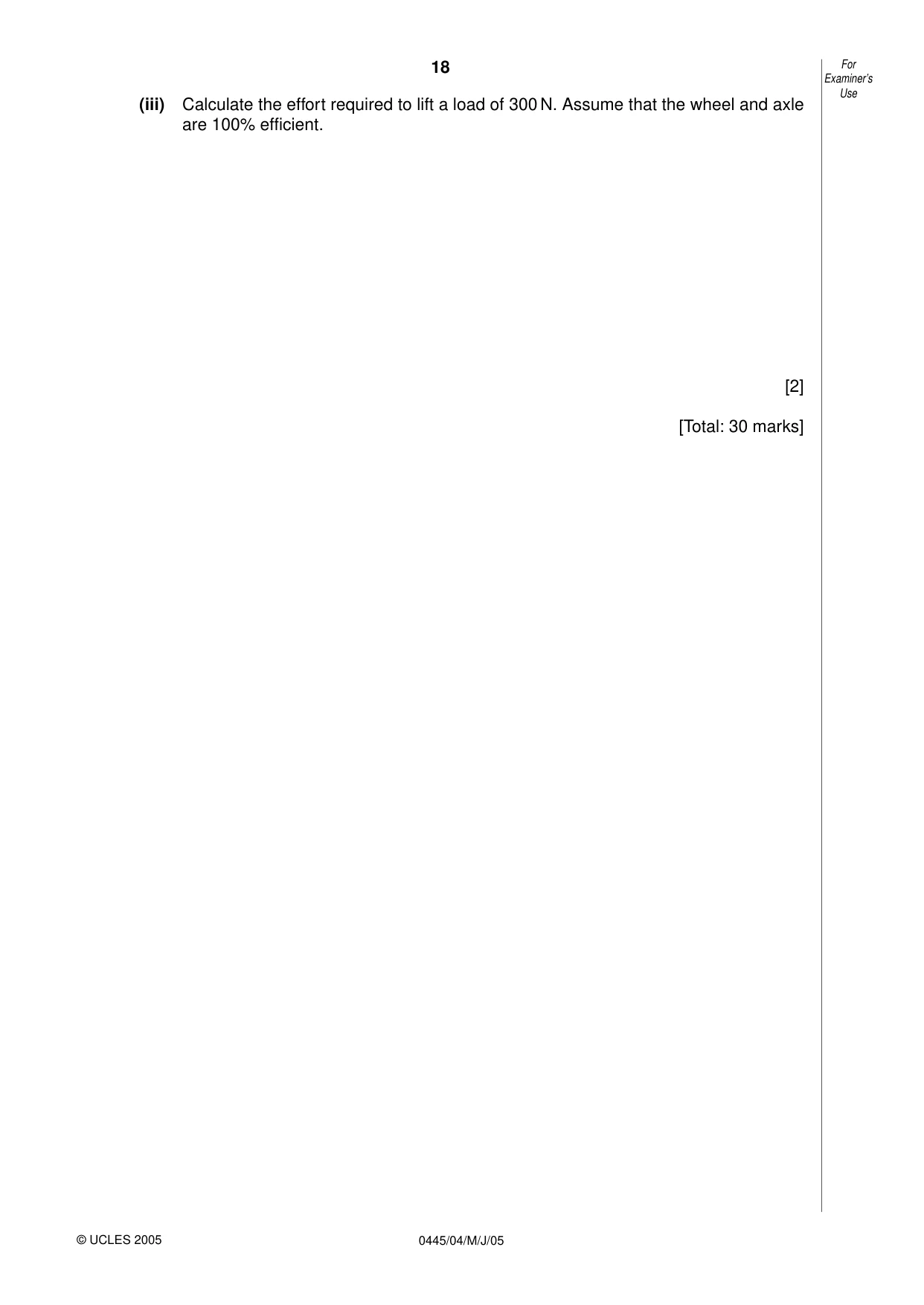 Cambridge IGCSE Design and Technology 0445 2005 May/June Paper 4 · Variant 1 question paper, page 18 of 20