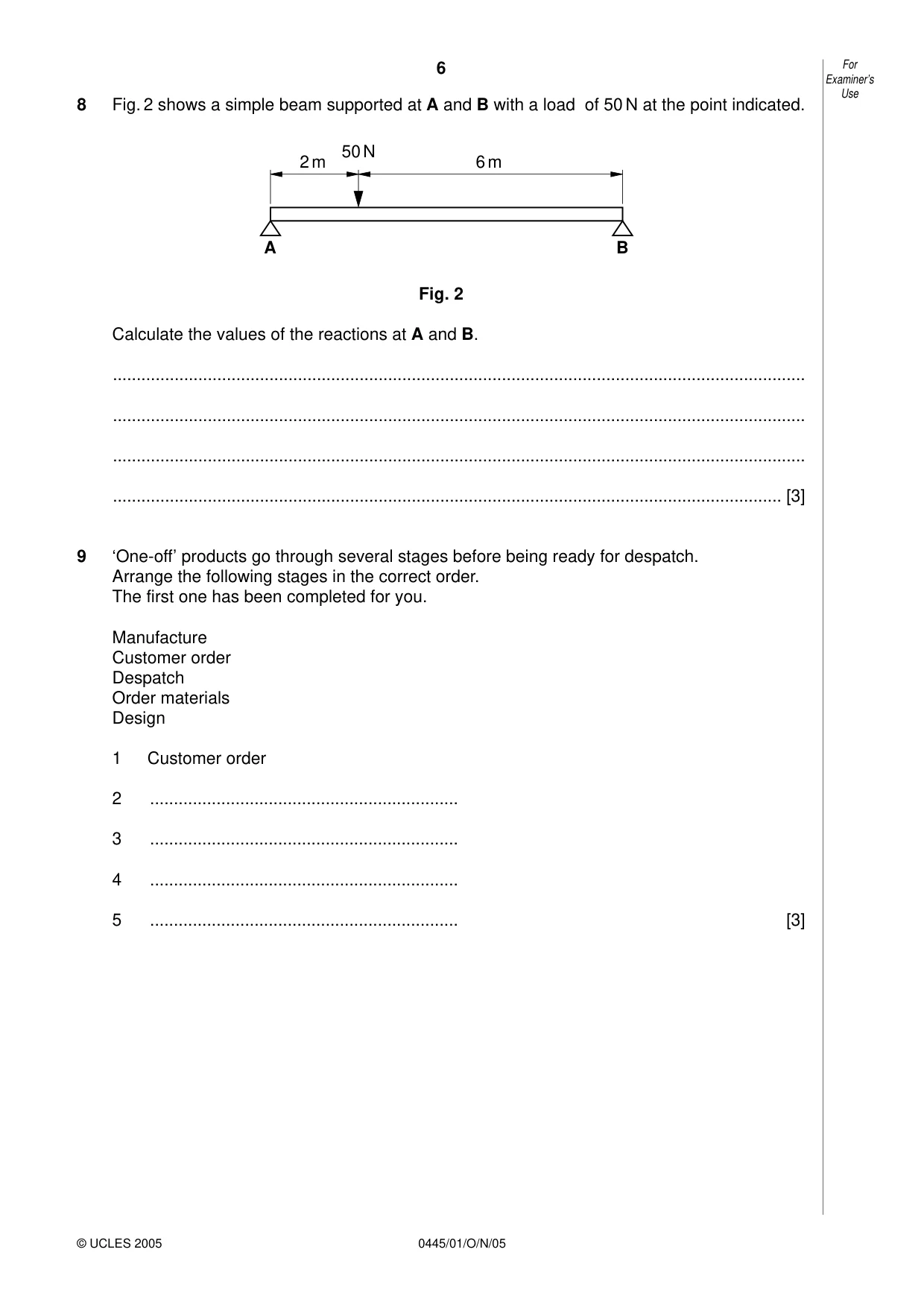 Cambridge IGCSE Design and Technology 0445 2005 Oct/Nov Paper 1 · Variant 1 question paper, page 6 of 12