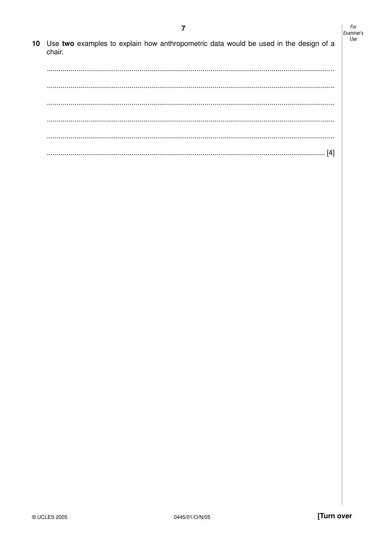 Cambridge IGCSE Design and Technology 0445 2005 Oct/Nov Paper 1 · Variant 1 question paper, page 7 of 12