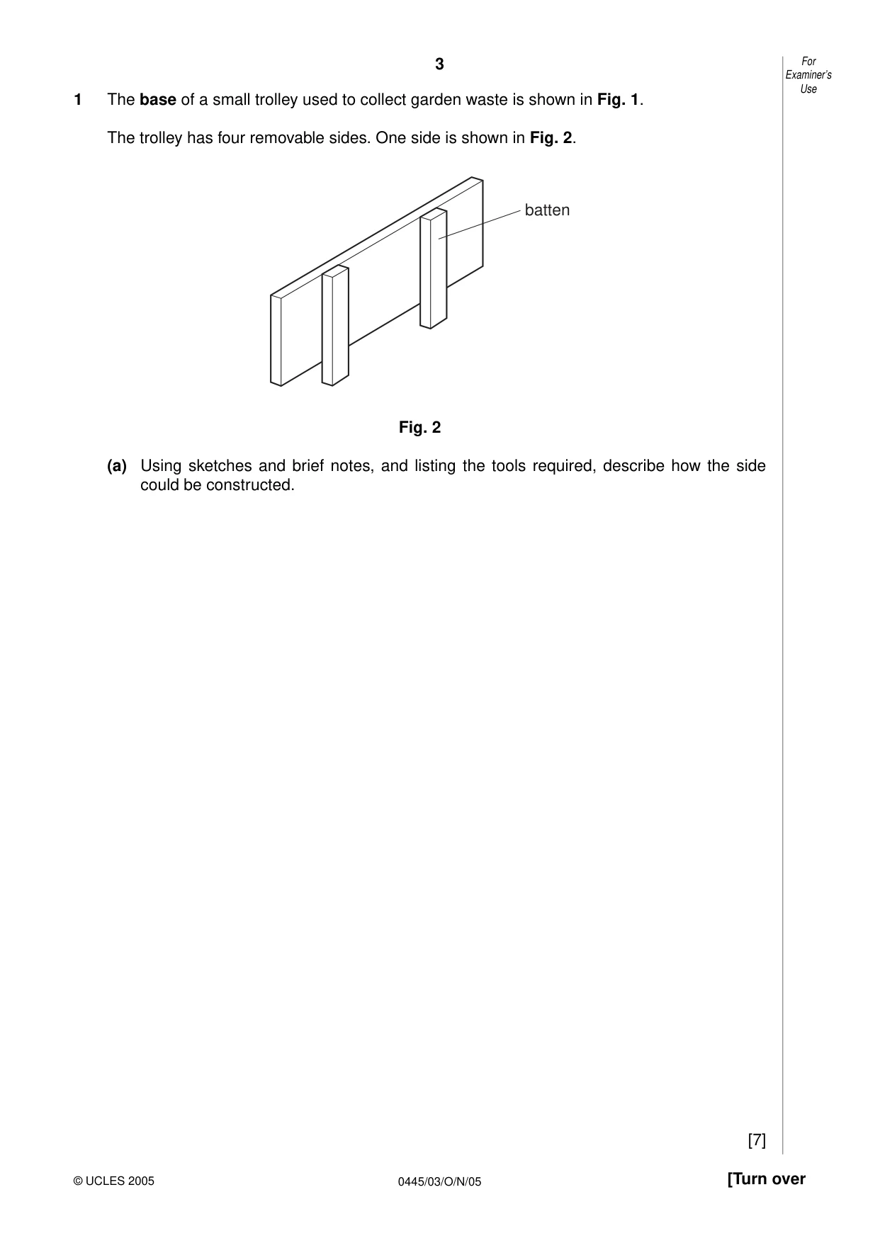 Cambridge IGCSE Design and Technology 0445 2005 Oct/Nov Paper 3 · Variant 1 question paper, page 3 of 16