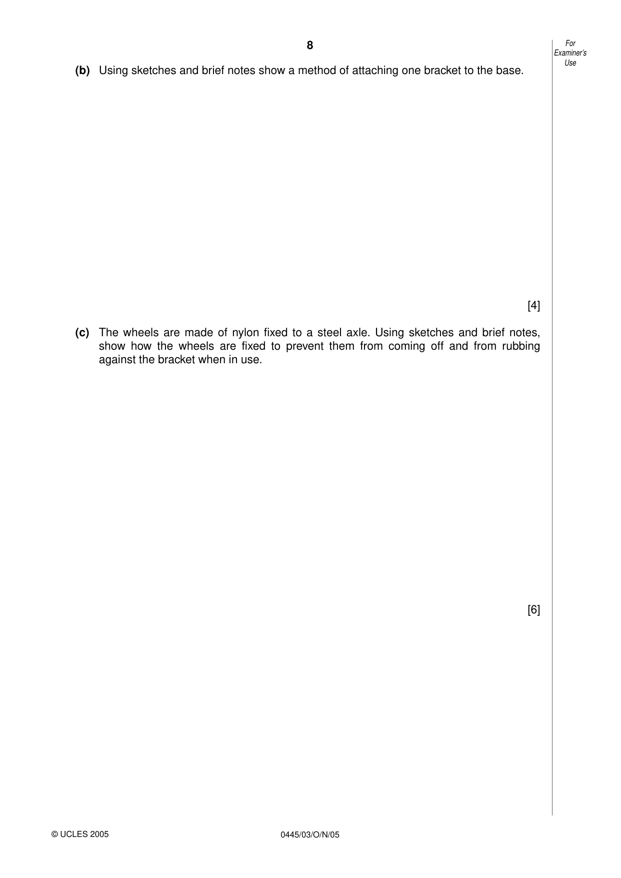 Cambridge IGCSE Design and Technology 0445 2005 Oct/Nov Paper 3 · Variant 1 question paper, page 8 of 16