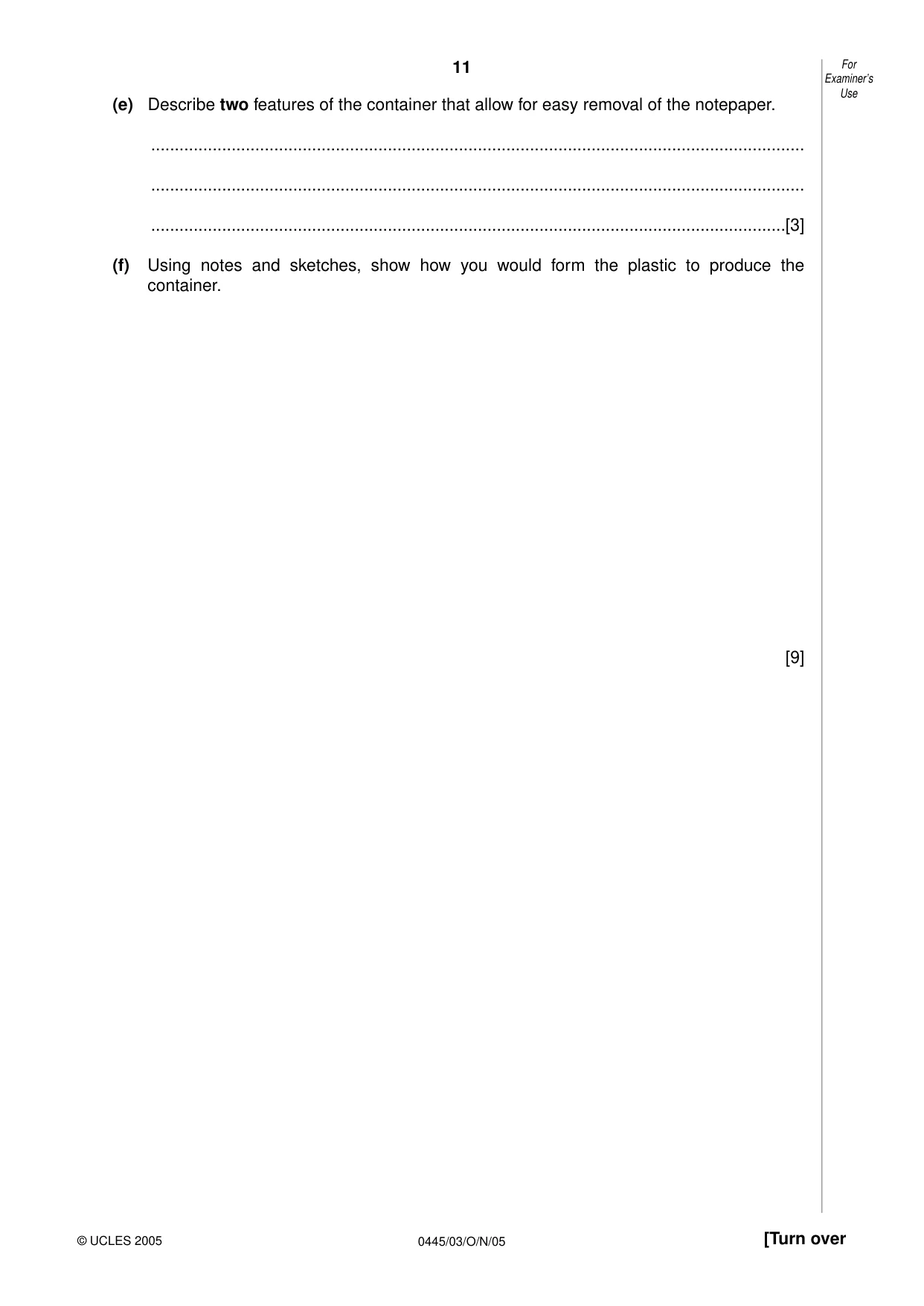 Cambridge IGCSE Design and Technology 0445 2005 Oct/Nov Paper 3 · Variant 1 question paper, page 11 of 16