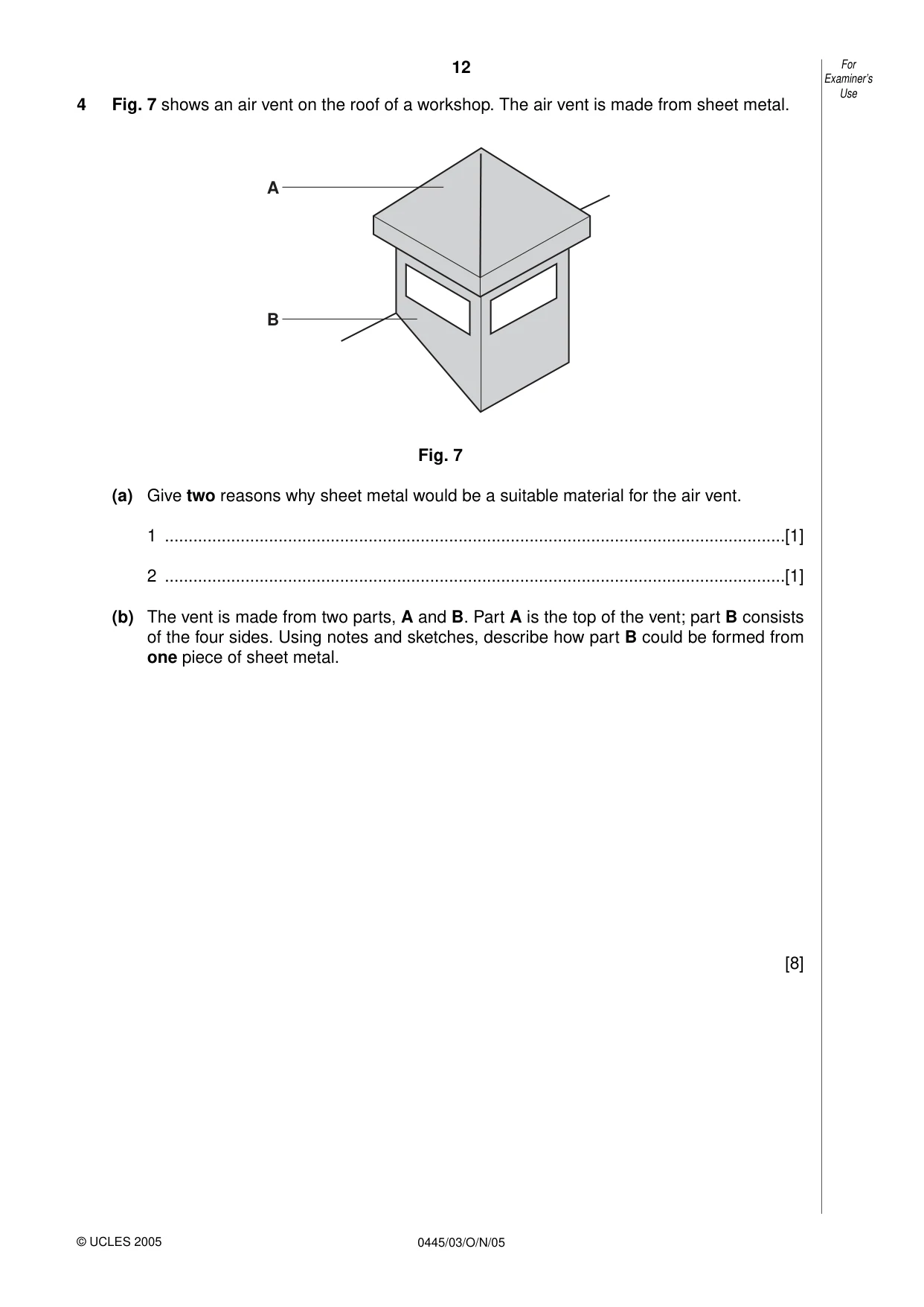 Cambridge IGCSE Design and Technology 0445 2005 Oct/Nov Paper 3 · Variant 1 question paper, page 12 of 16