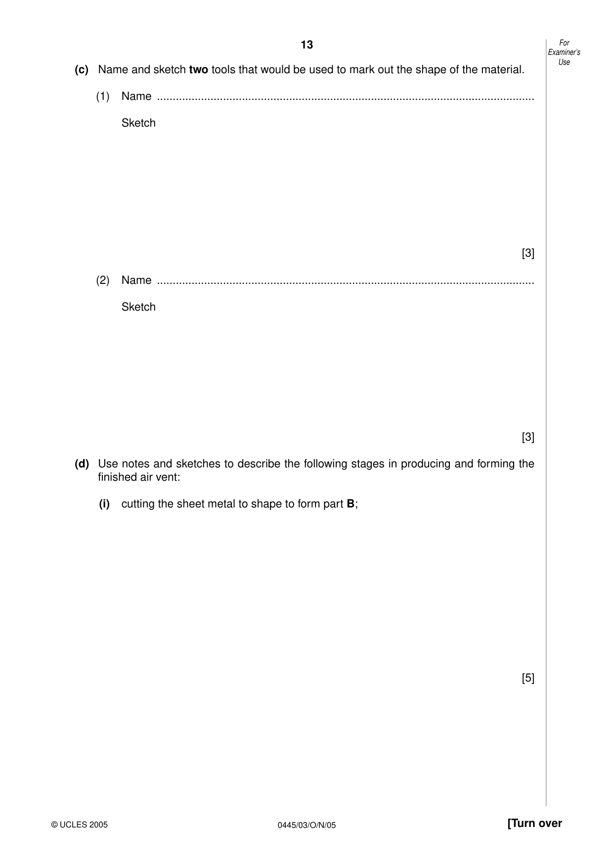 Cambridge IGCSE Design and Technology 0445 2005 Oct/Nov Paper 3 · Variant 1 question paper, page 13 of 16