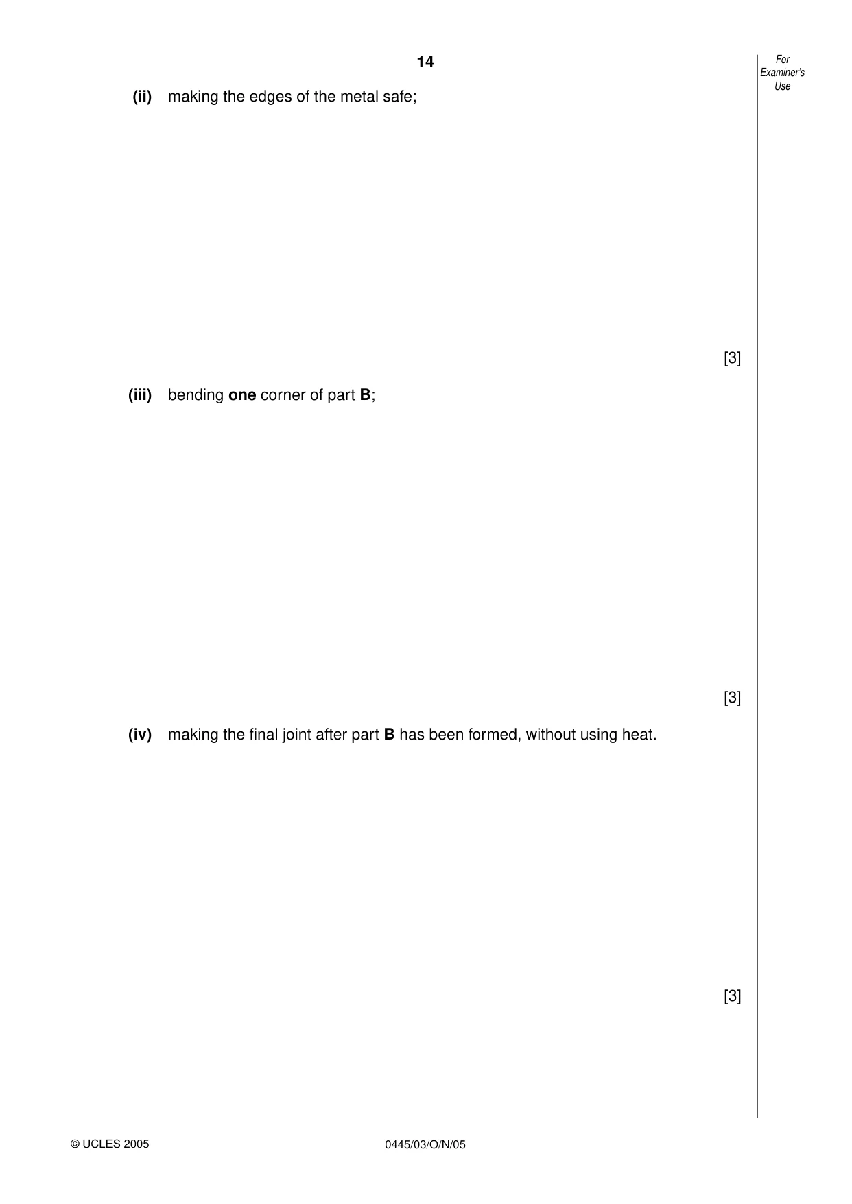 Cambridge IGCSE Design and Technology 0445 2005 Oct/Nov Paper 3 · Variant 1 question paper, page 14 of 16