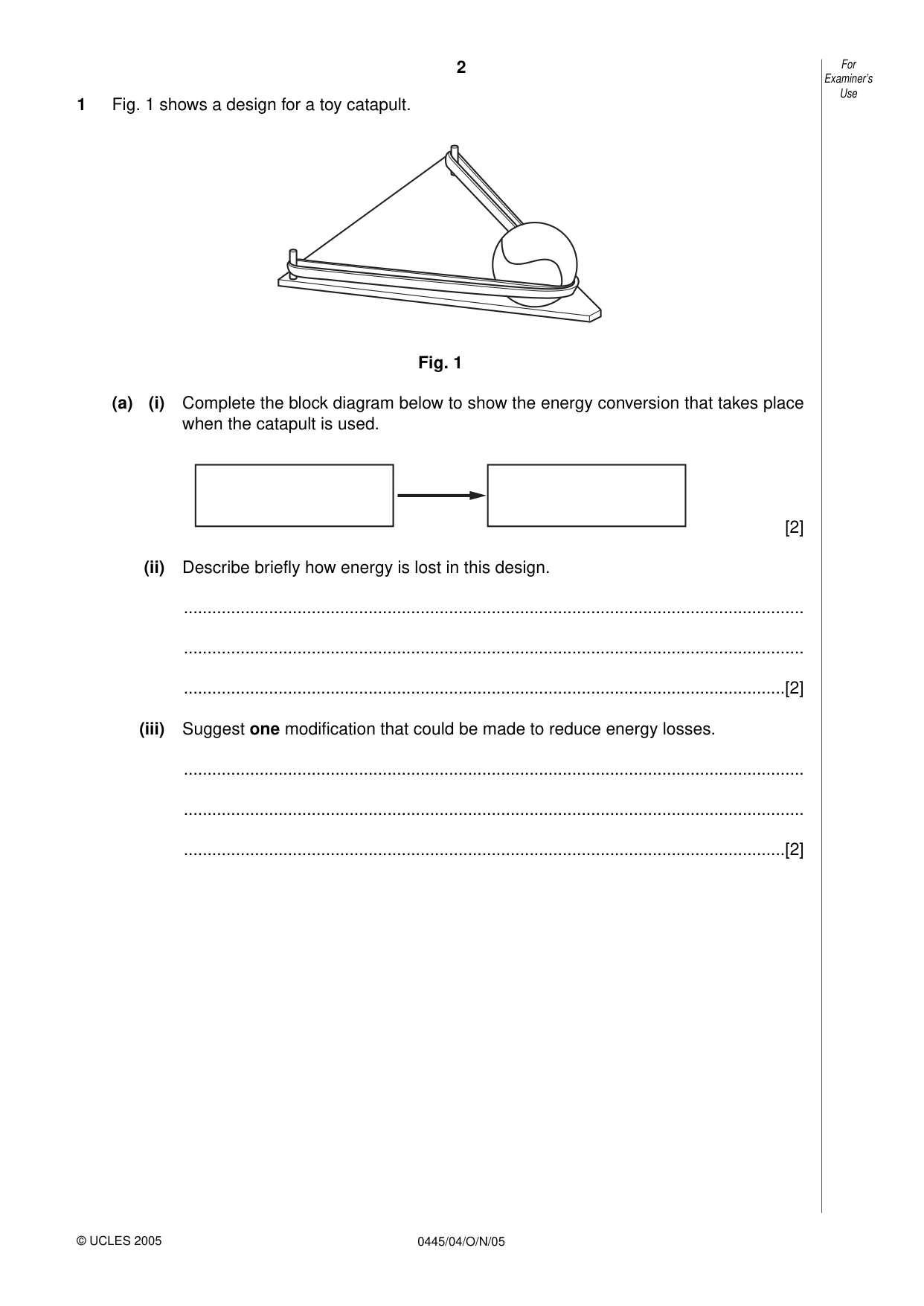 Cambridge IGCSE Design and Technology 0445 2005 Oct/Nov Paper 4 · Variant 1 question paper, page 2 of 20
