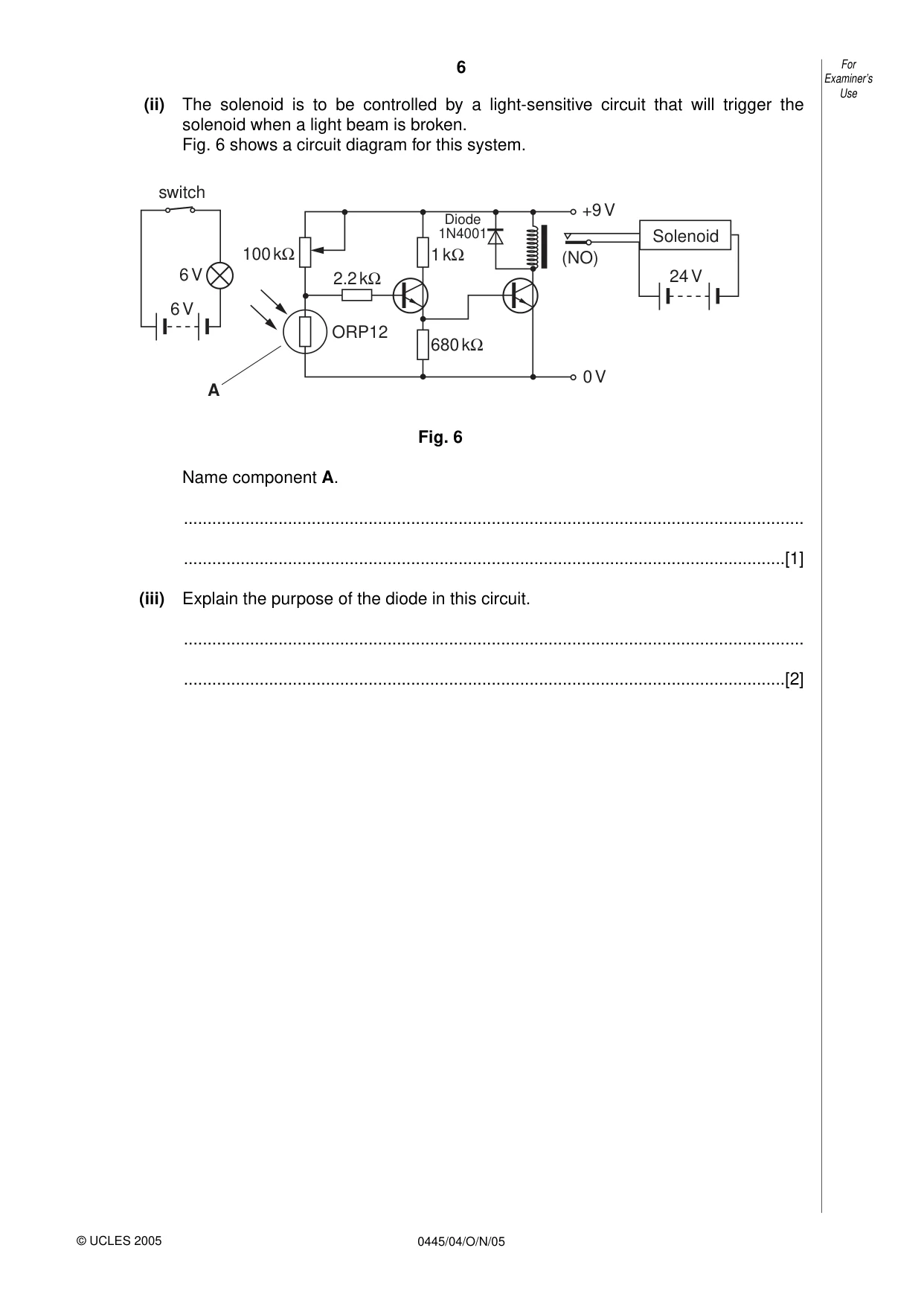 Cambridge IGCSE Design and Technology 0445 2005 Oct/Nov Paper 4 · Variant 1 question paper, page 6 of 20