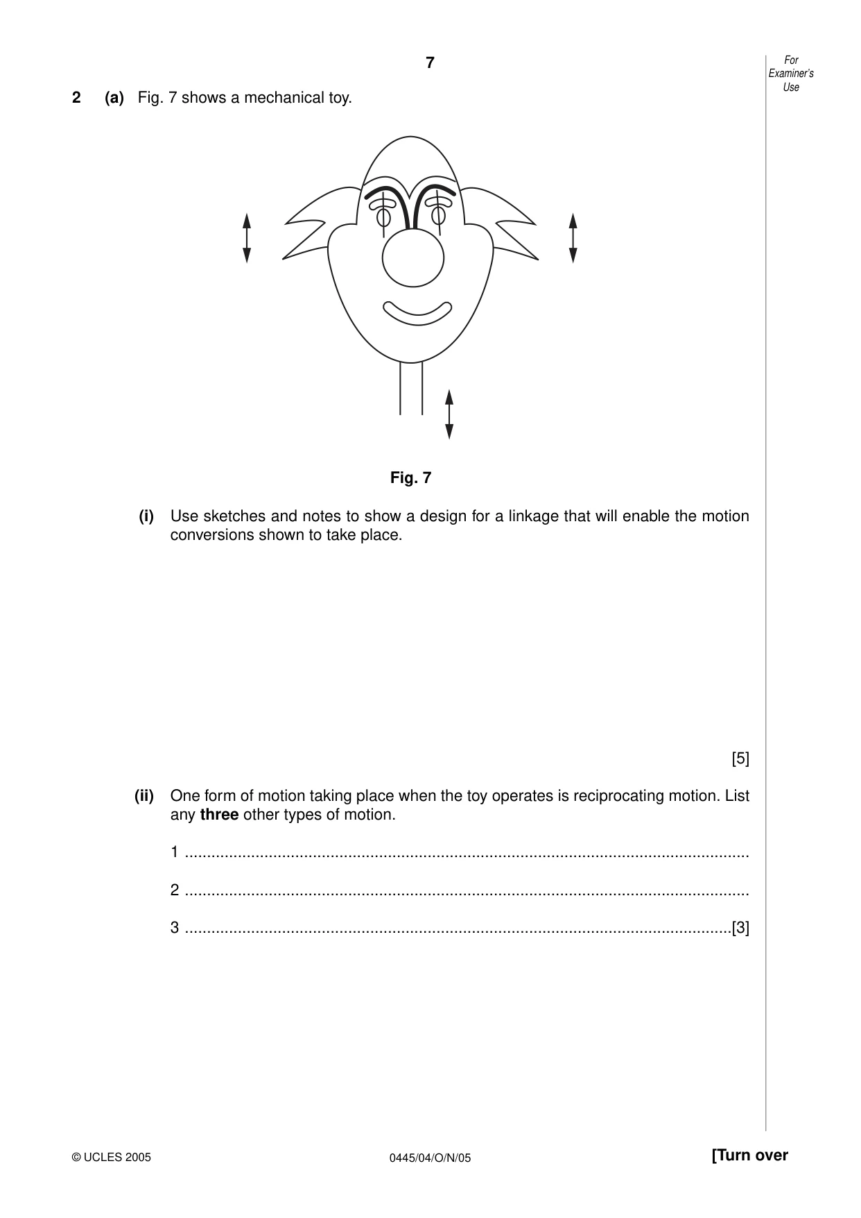 Cambridge IGCSE Design and Technology 0445 2005 Oct/Nov Paper 4 · Variant 1 question paper, page 7 of 20