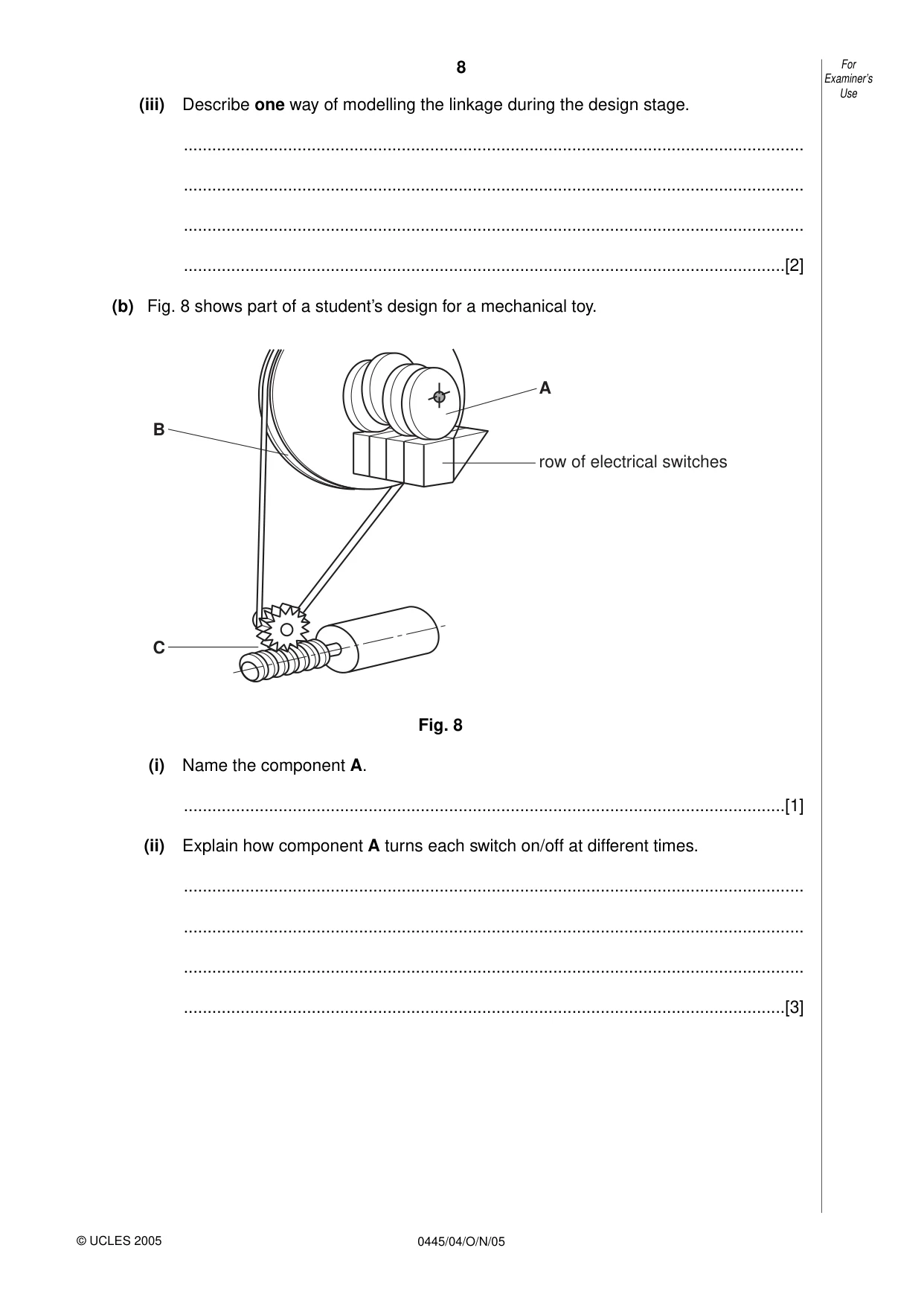 Cambridge IGCSE Design and Technology 0445 2005 Oct/Nov Paper 4 · Variant 1 question paper, page 8 of 20