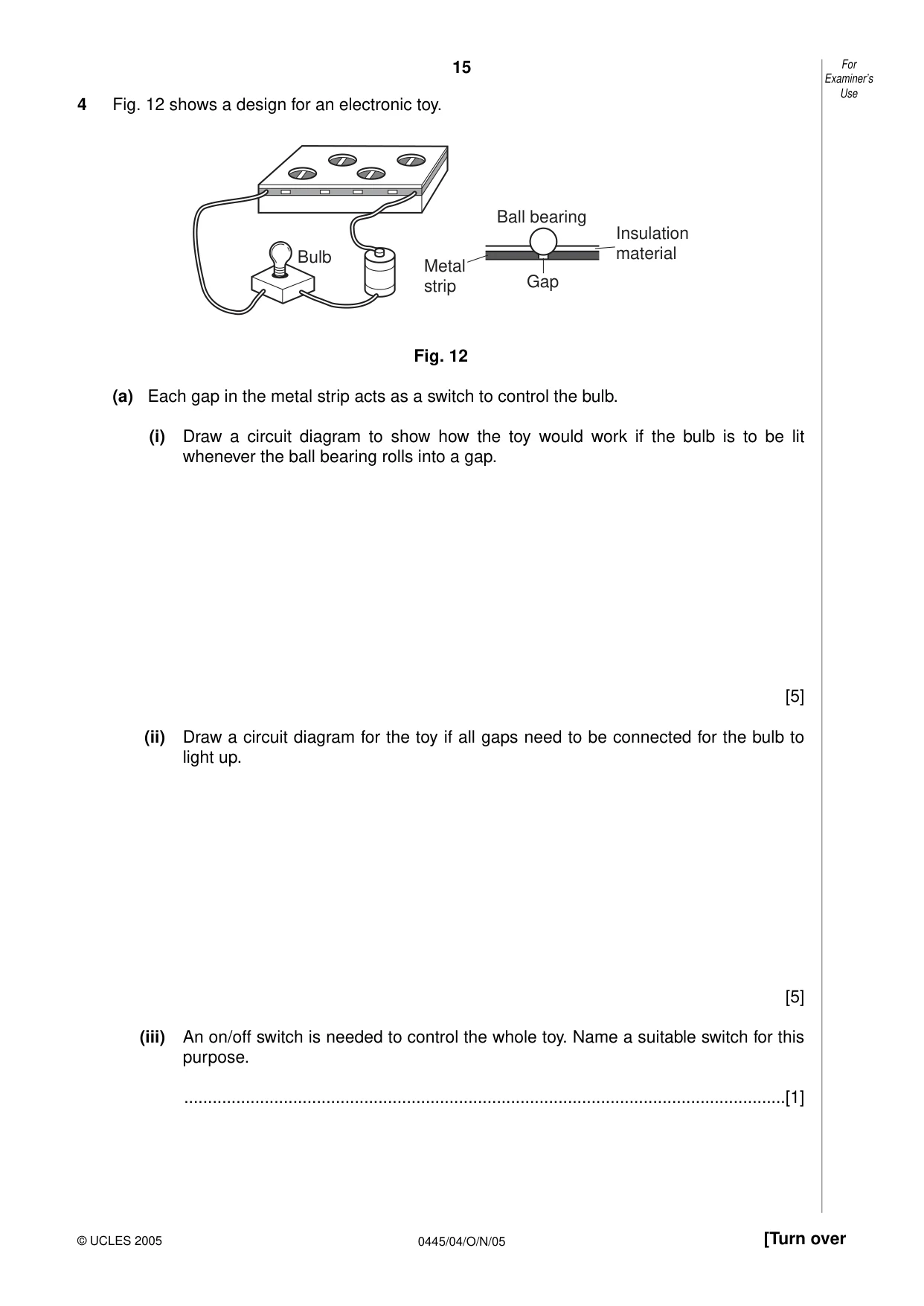 Cambridge IGCSE Design and Technology 0445 2005 Oct/Nov Paper 4 · Variant 1 question paper, page 15 of 20